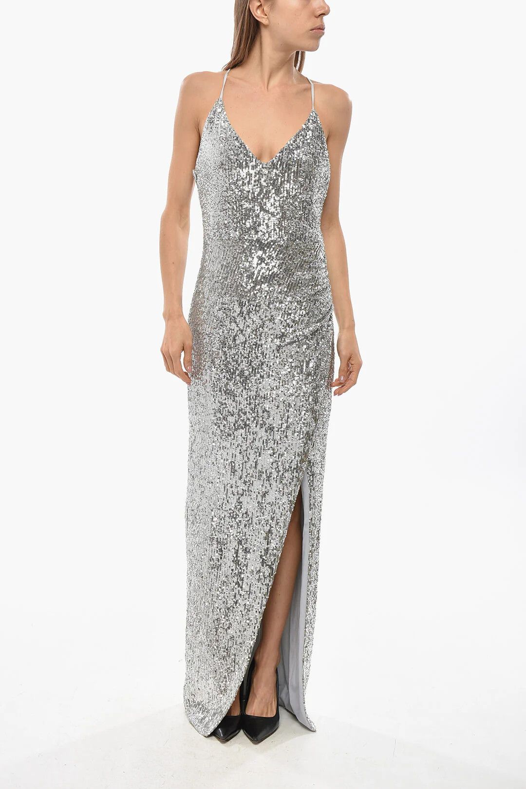 Balmain og1mm0326 Maxi Sequin Dress in Silver Size S / US 4 / IT 40 - 1 Thumbnail