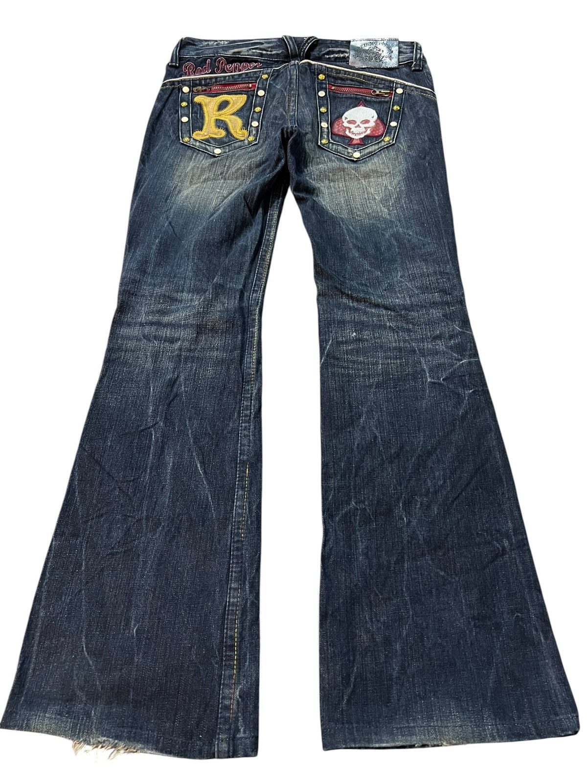 Japanese Brand Flare Redpepper Embroidery Skull Mud Wash Lowrise Jean Size US 31 - 2 Thumbnail