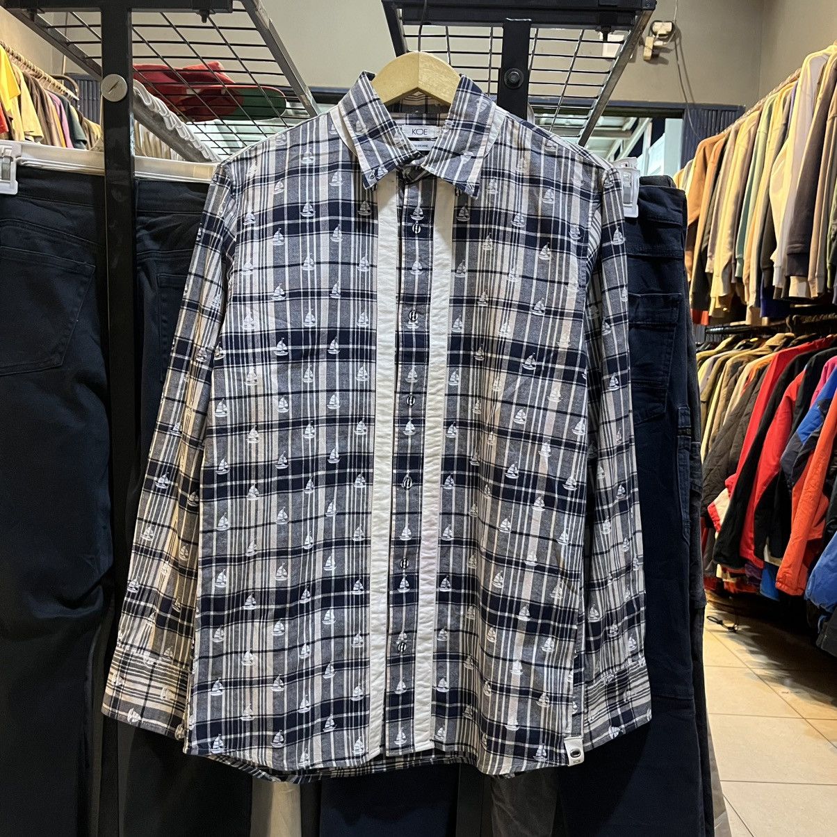 Thom Browne Thom Browne x KOE Plaid shirt with subtle sailboat print ⚓ Size US L / EU 52-54 / 3 - 1 Thumbnail