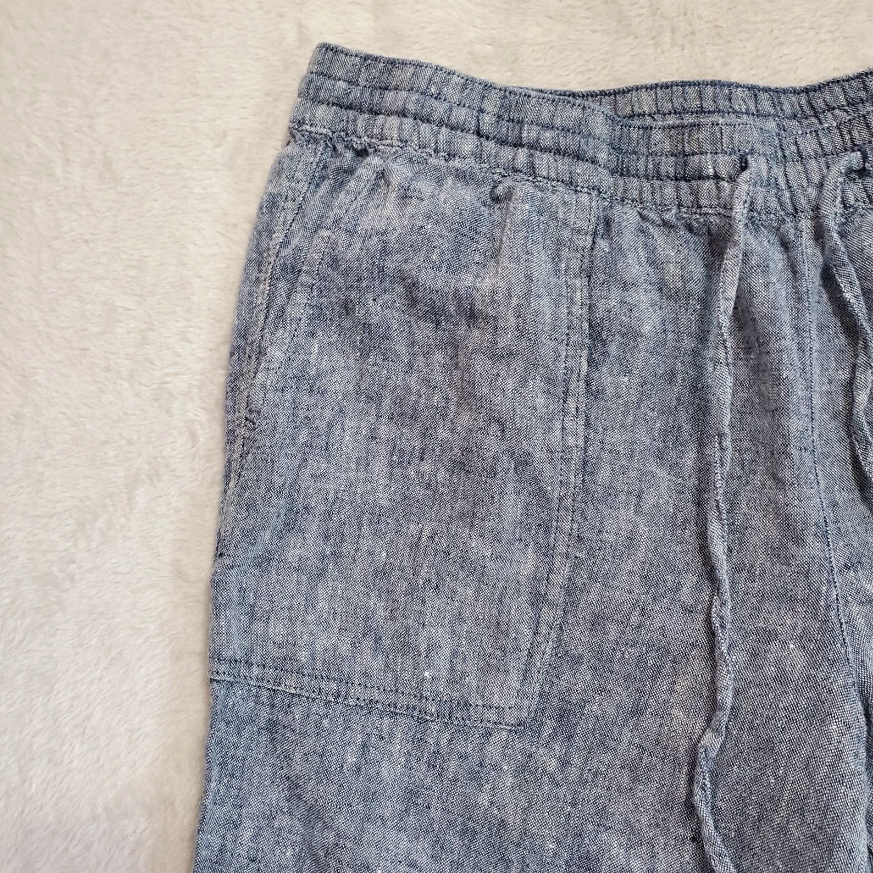 Vintage Land's End Linen Pants Women 12 Chambray Blue Crop Pull On Elastic Waist Coastal Size 34" / US 12 / IT 48 - 4 Thumbnail