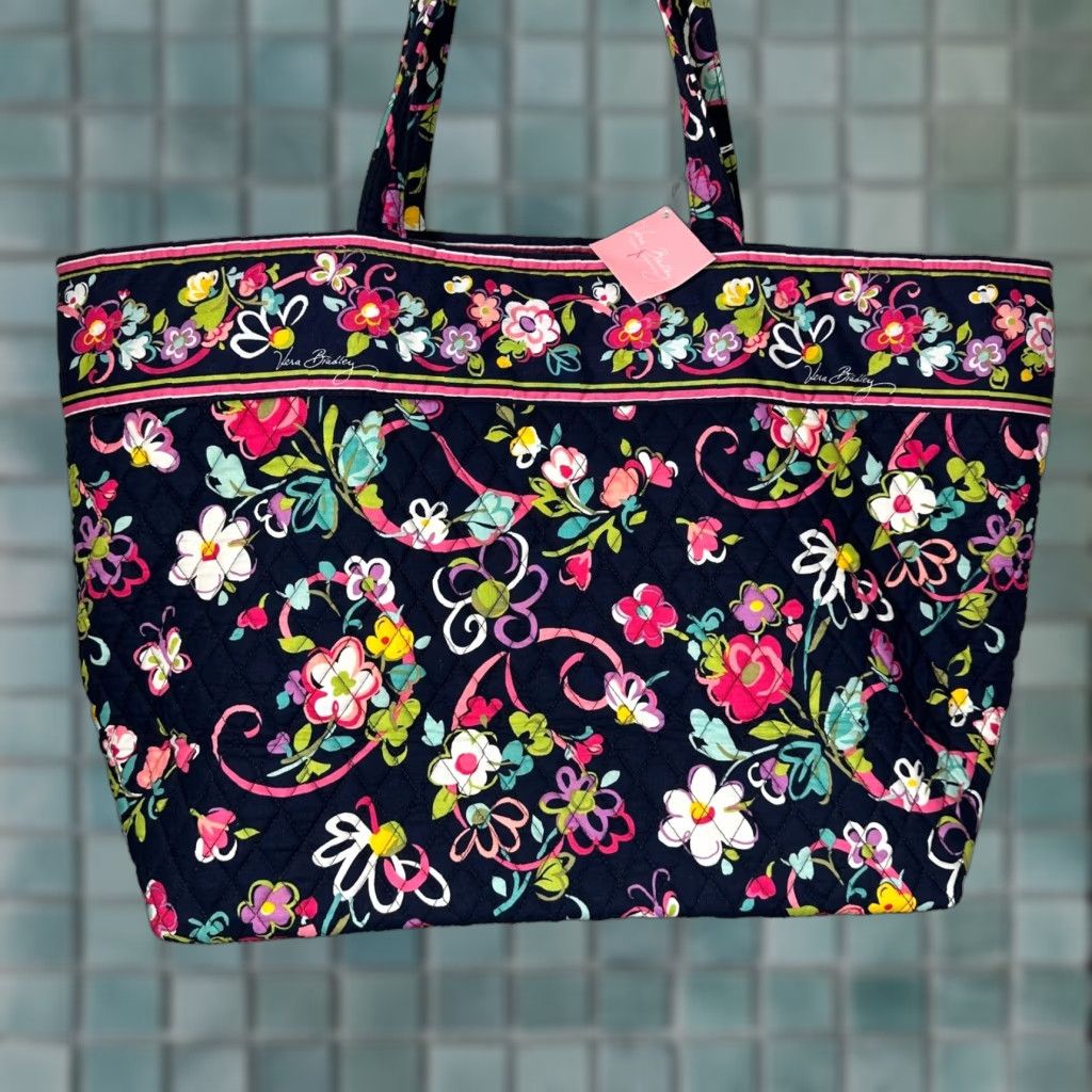 Vera Bradley Grand Tote Ribbons Floral Quilted Cotton Shoulder Bag New, Women's