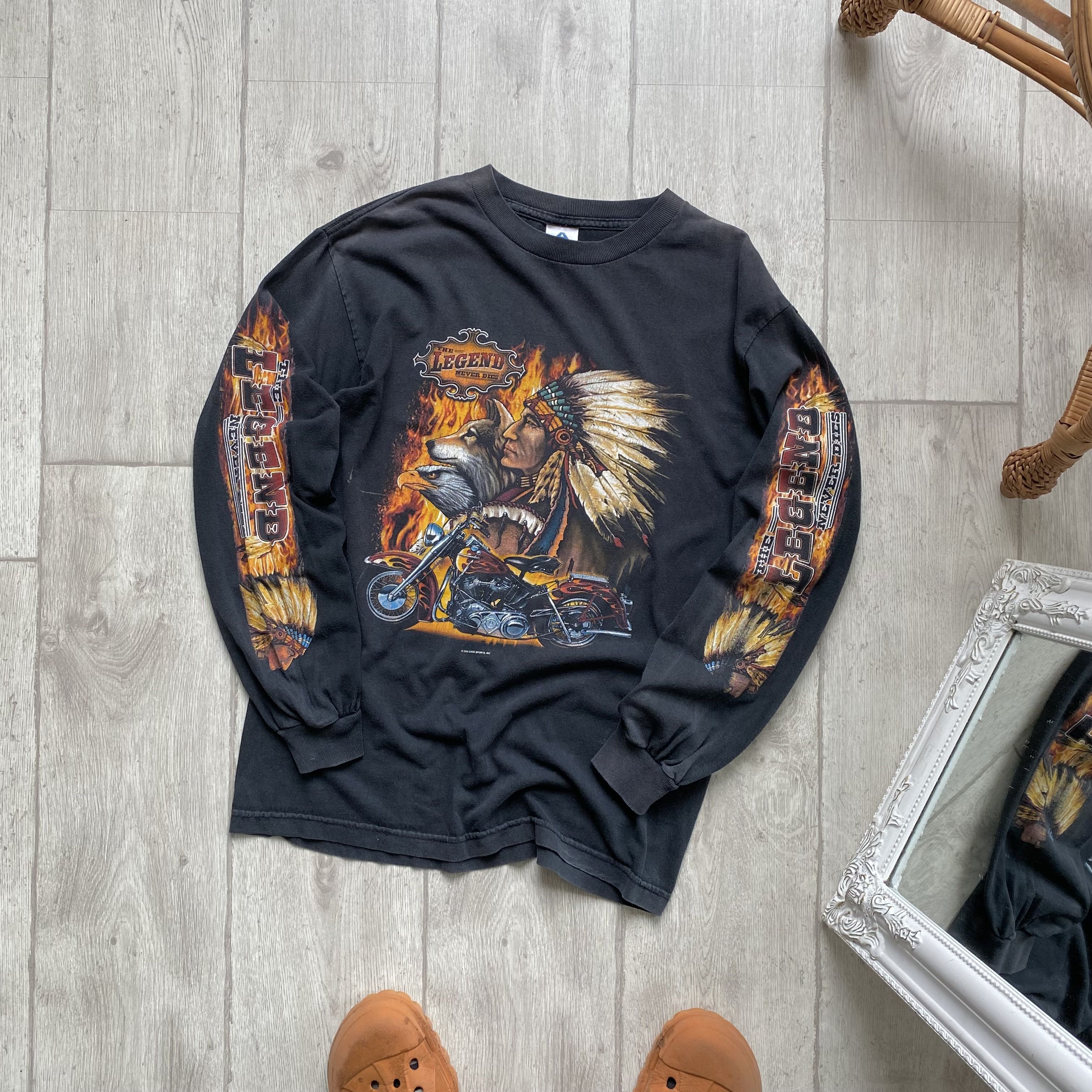 Harley Davidson 🏍️Vintage Flame Wolf Harley Davidson style USA Longsleeve Size US S / EU 44-46 / 1 - 1 Thumbnail