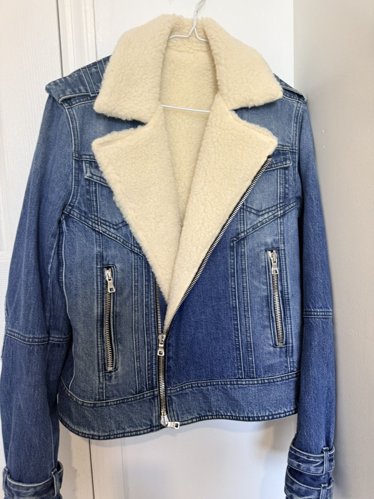 Balmain balmain Faux Shearling-Lined Denim Biker Jacket It 48 Size US M / EU 48-50 / 2 - 6 Thumbnail