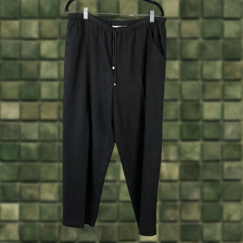Vintage Alfred Dunner Pants Womens 16 Black Linen Blend Elastic Waist Drawstring Relaxed Size 38" / US 16 / IT 52 - 1 Thumbnail