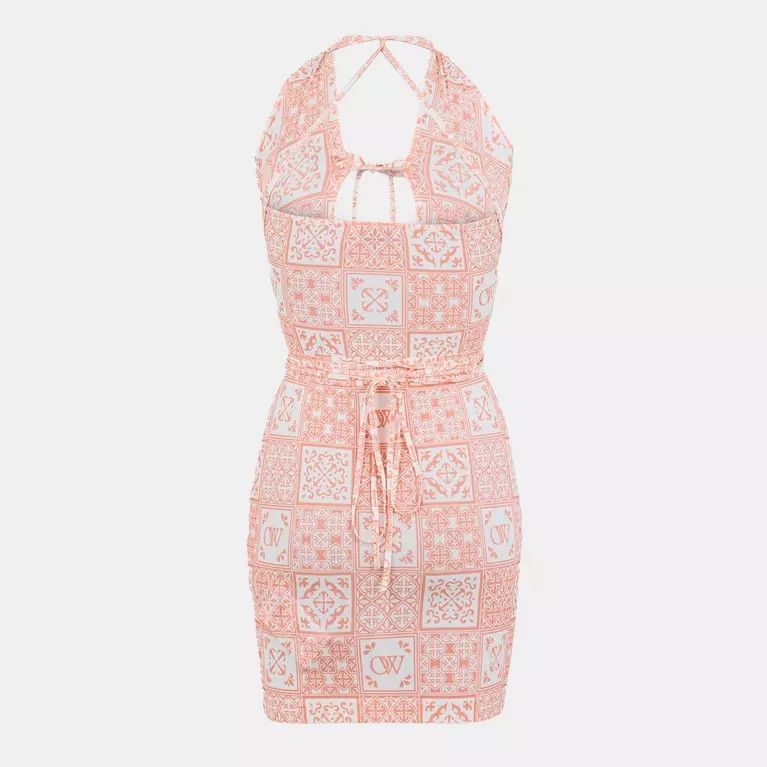 Off-White o1y1125 Mini Dress in Salmon Pink/White Size XS / US 0-2 / IT 36-38 - 2 Thumbnail