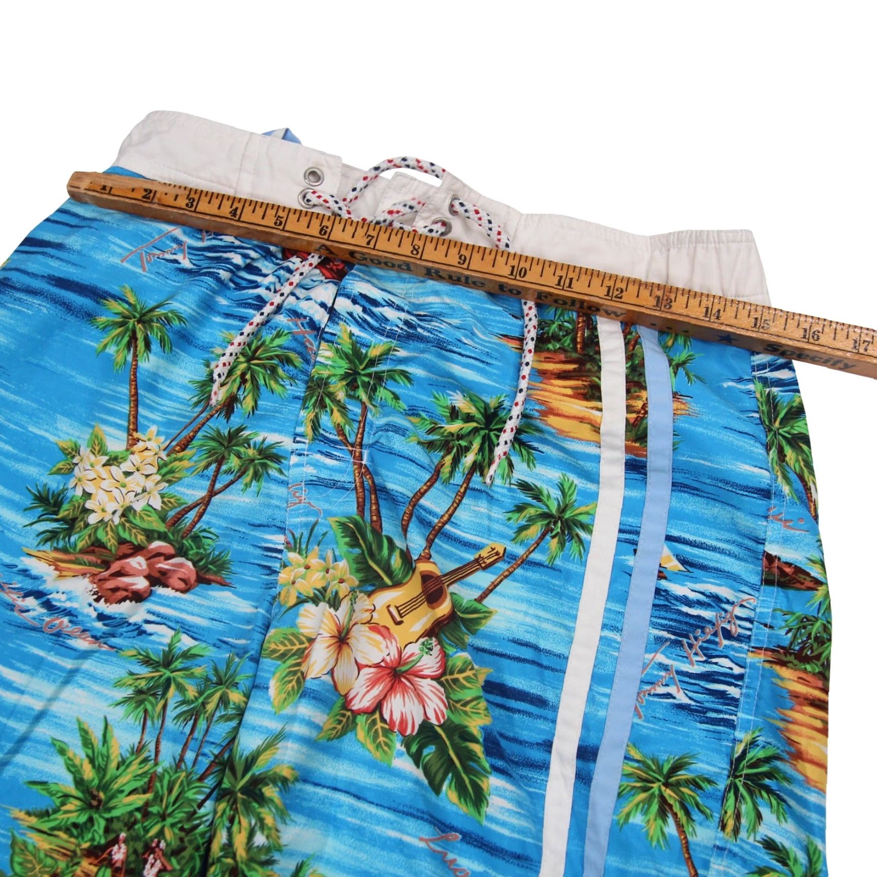 Tommy Hilfiger Tommy Hilfiger Mens Small Allover Tropical Print Swim Trunks Blue Size US 29 - 6 Thumbnail