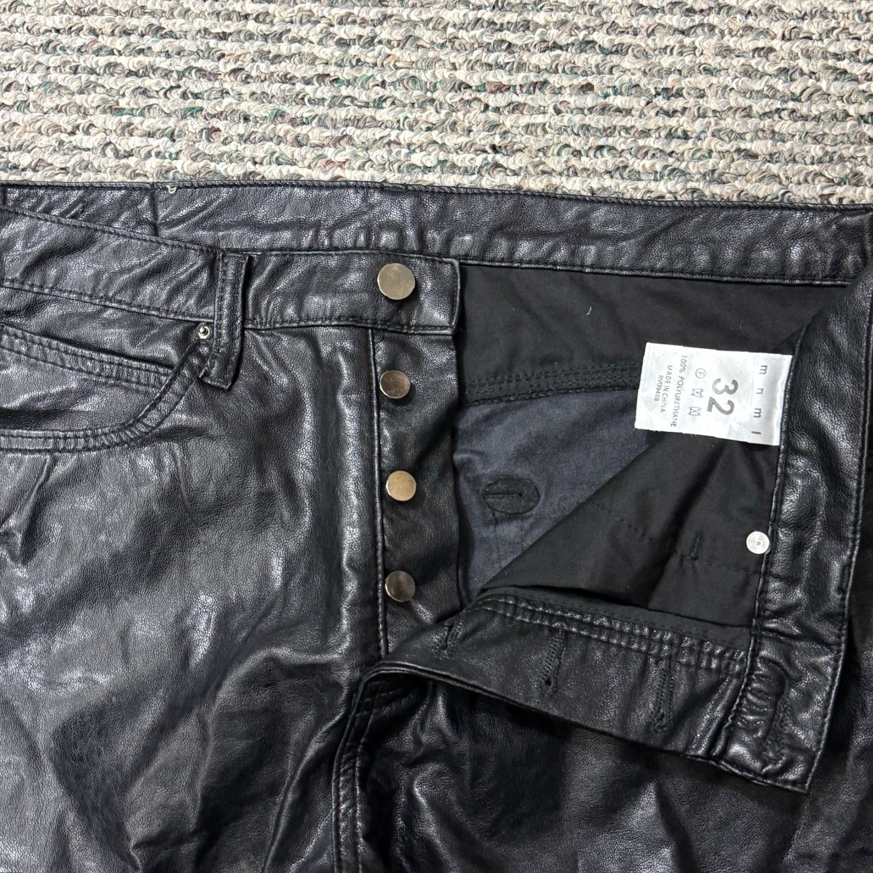 MNML MNML Pants Mens 34x32 Black Faux Leather Button Fly Straight Leg Grunge Chino 5-Pocket Style Mens Size US 38 / EU 54 - 4 Thumbnail