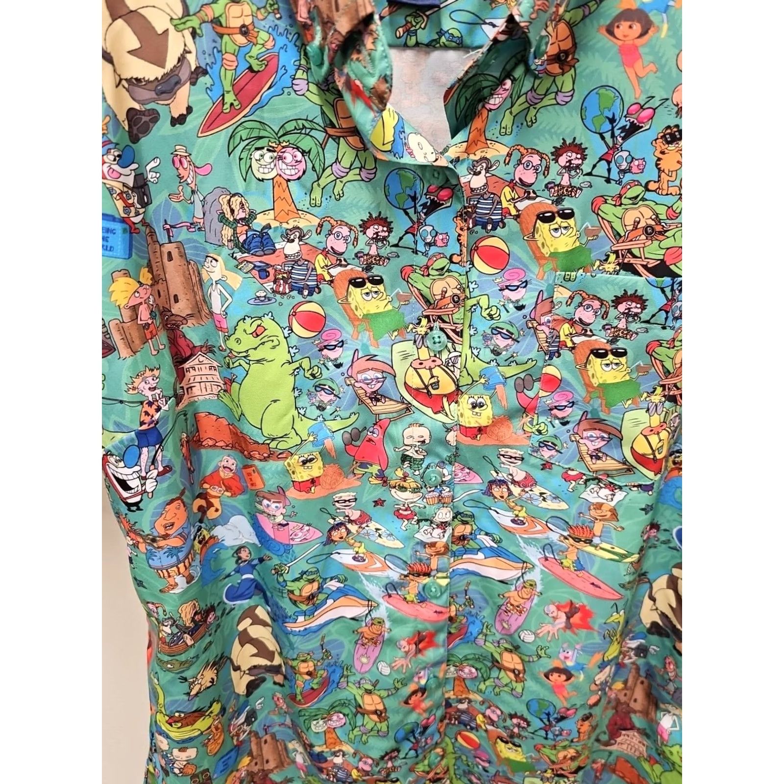 Nickelodeon RSVLTS Nickelodeon Kunuflex Button-Down Short Sleeve Shirt Mens Large Light Blue Multicolor Graphic Print 90s Cosplay Retro Size US L / EU 52-54 / 3 - 3 Thumbnail