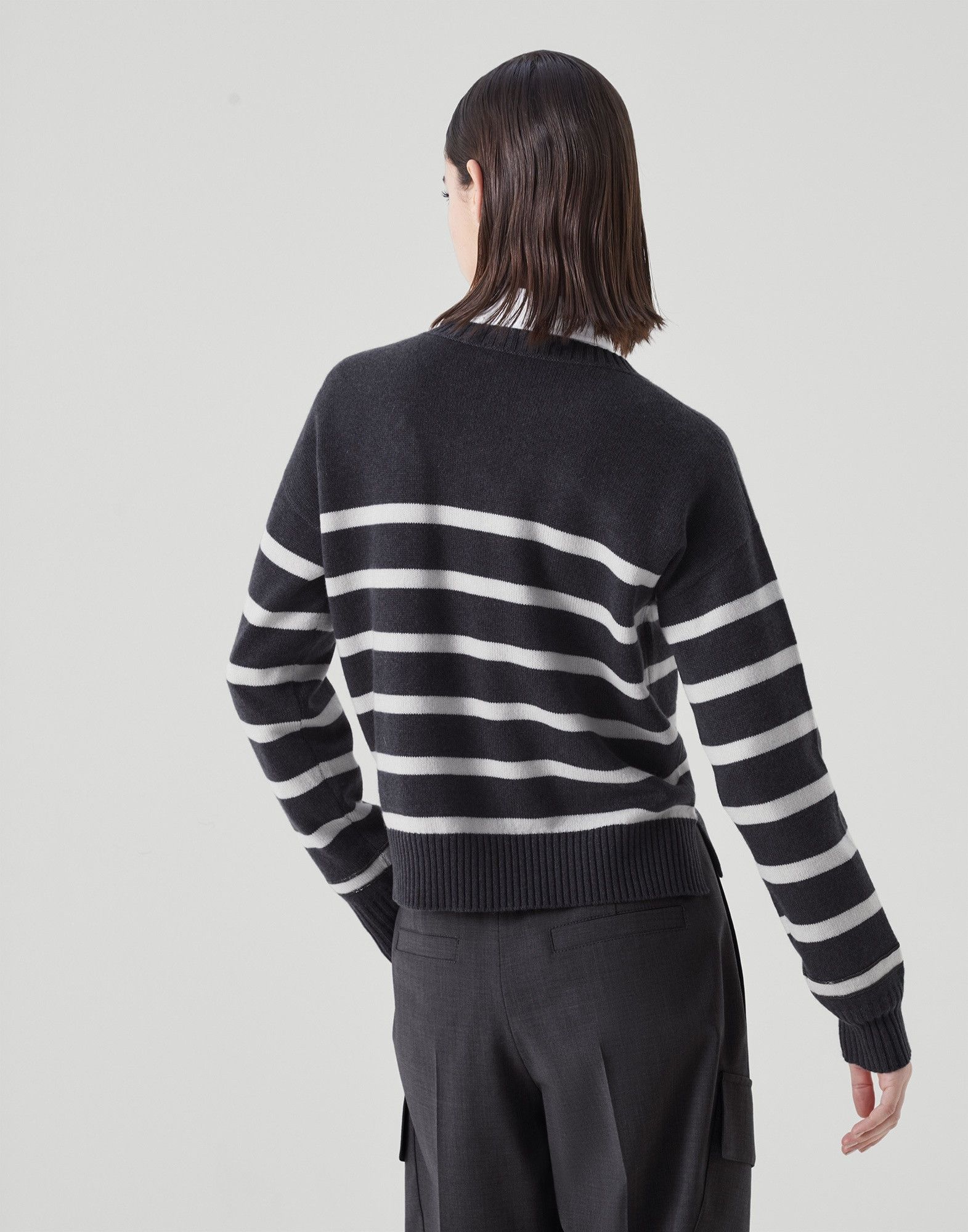 Brunello Cucinelli o1y0725 Cashmere Blend Sweater in Black/White Size 3XL / US 20-22 - 4 Thumbnail