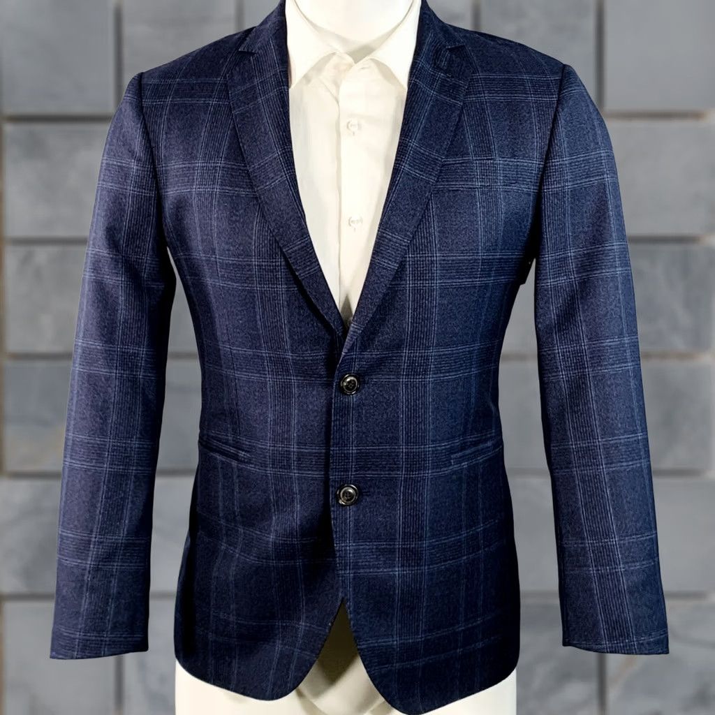 Brooklyn Tailors BROOKLYN TAILORS Sport Coat Size 38 Regular Blue Plaid Wool Notch Lapel Size US XXS / EU 40 - 1 Thumbnail