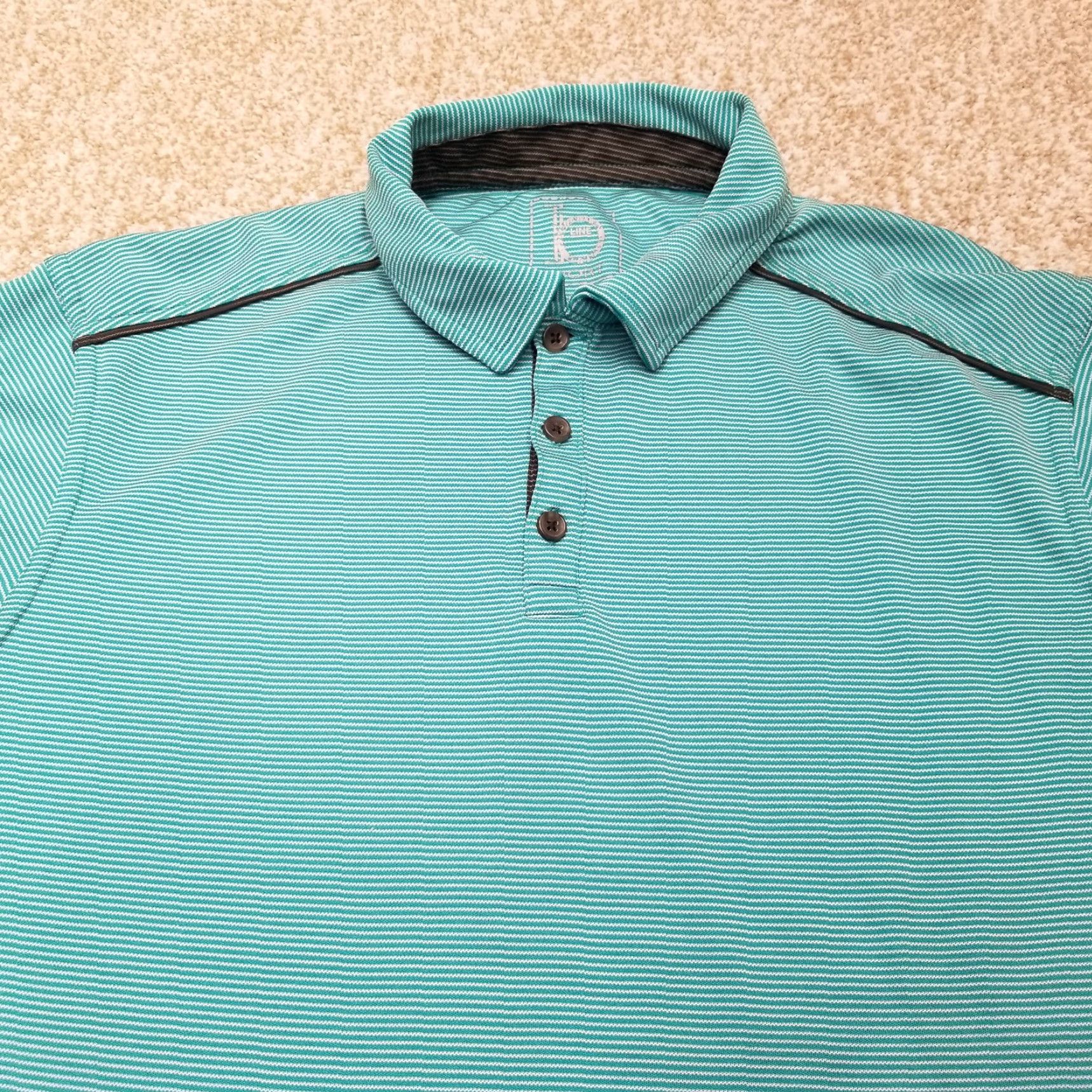 Vintage B Line Sport Polo Shirt Mens M Green Striped Golf Casual 100% Polyester Size US M / EU 48-50 / 2 - 2 Thumbnail