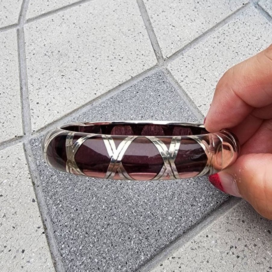 Designer Angelique de Paris Bamboo Sterling Silver Bangle Bracelet Size ONE SIZE - 6 Thumbnail