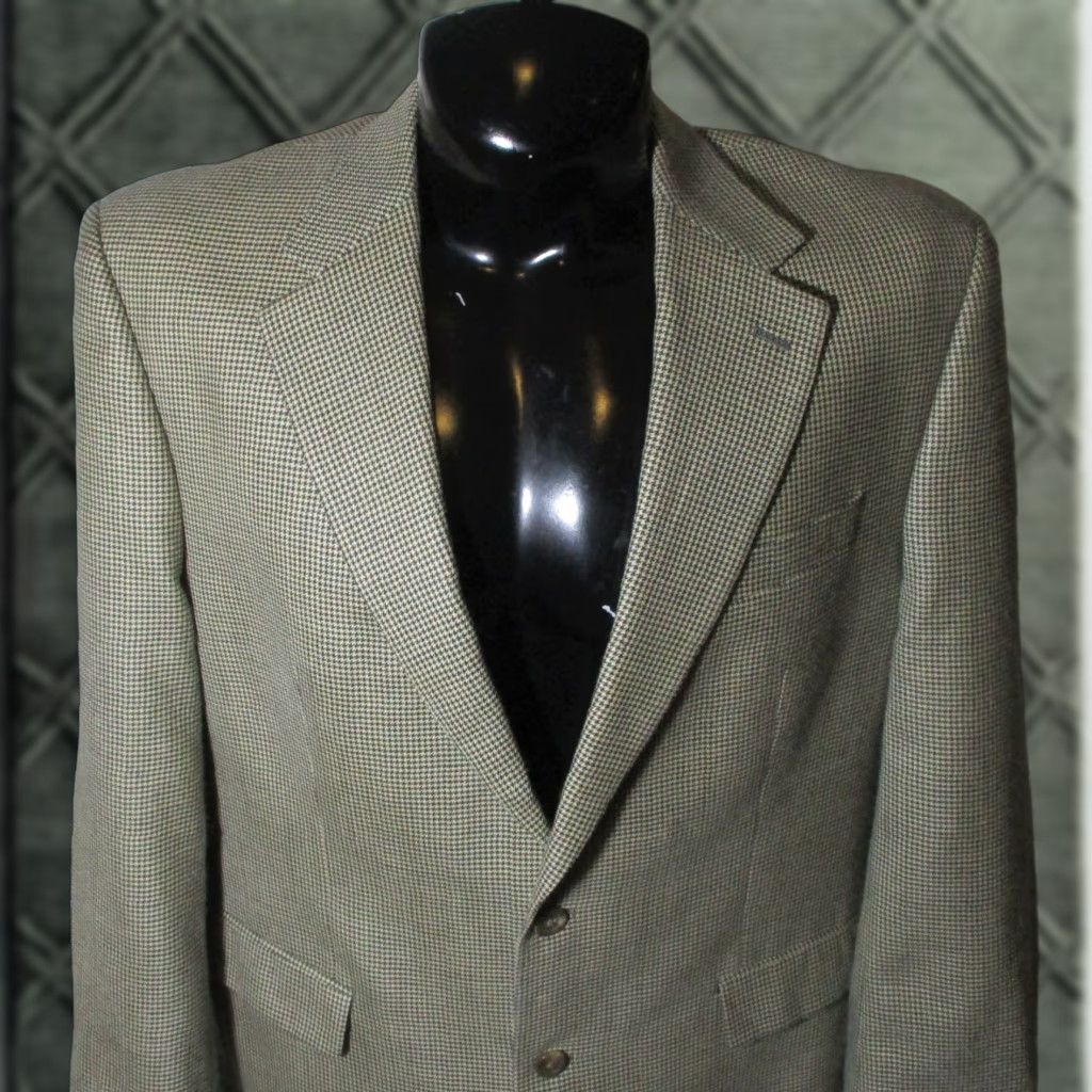 Ralph Lauren LAUREN Ralph Lauren Tan Brown Silk Wool Blazer Jacket 44L Men Blazer Classic Two-Button Single-Breasted Check Vintage No Size 44R - 1 Thumbnail
