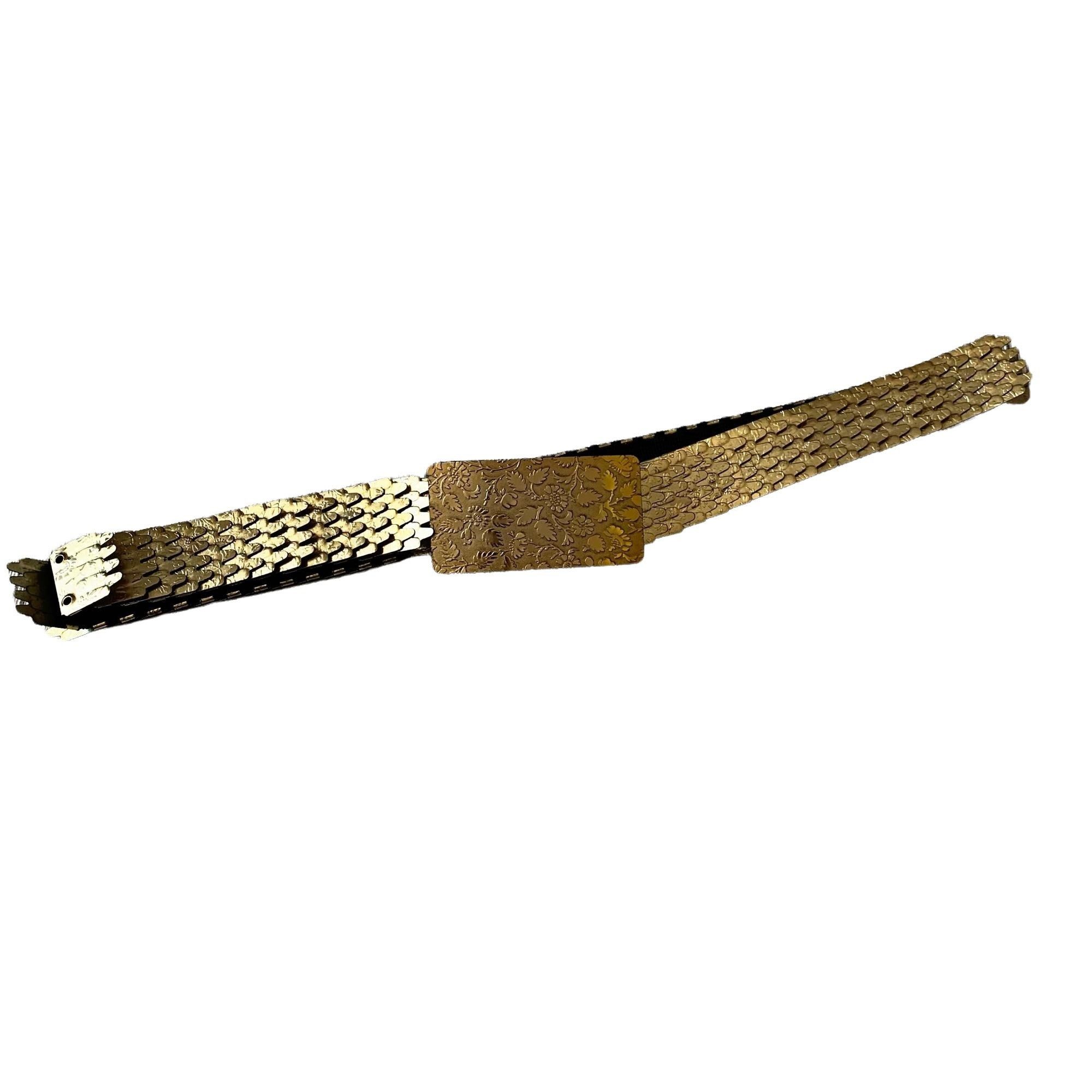 Vintage Vintage Gold Floral Embossed Metal Elastic Romantic Belt Size ONE SIZE - 1 Thumbnail