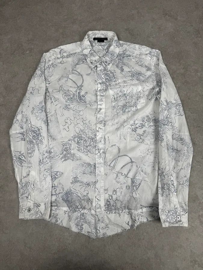 Marithe + Francois Girbaud 2000s Marithé + François Girbaud Aged Tattoo White Shirt Size US M / EU 48-50 / 2 - 1 Thumbnail