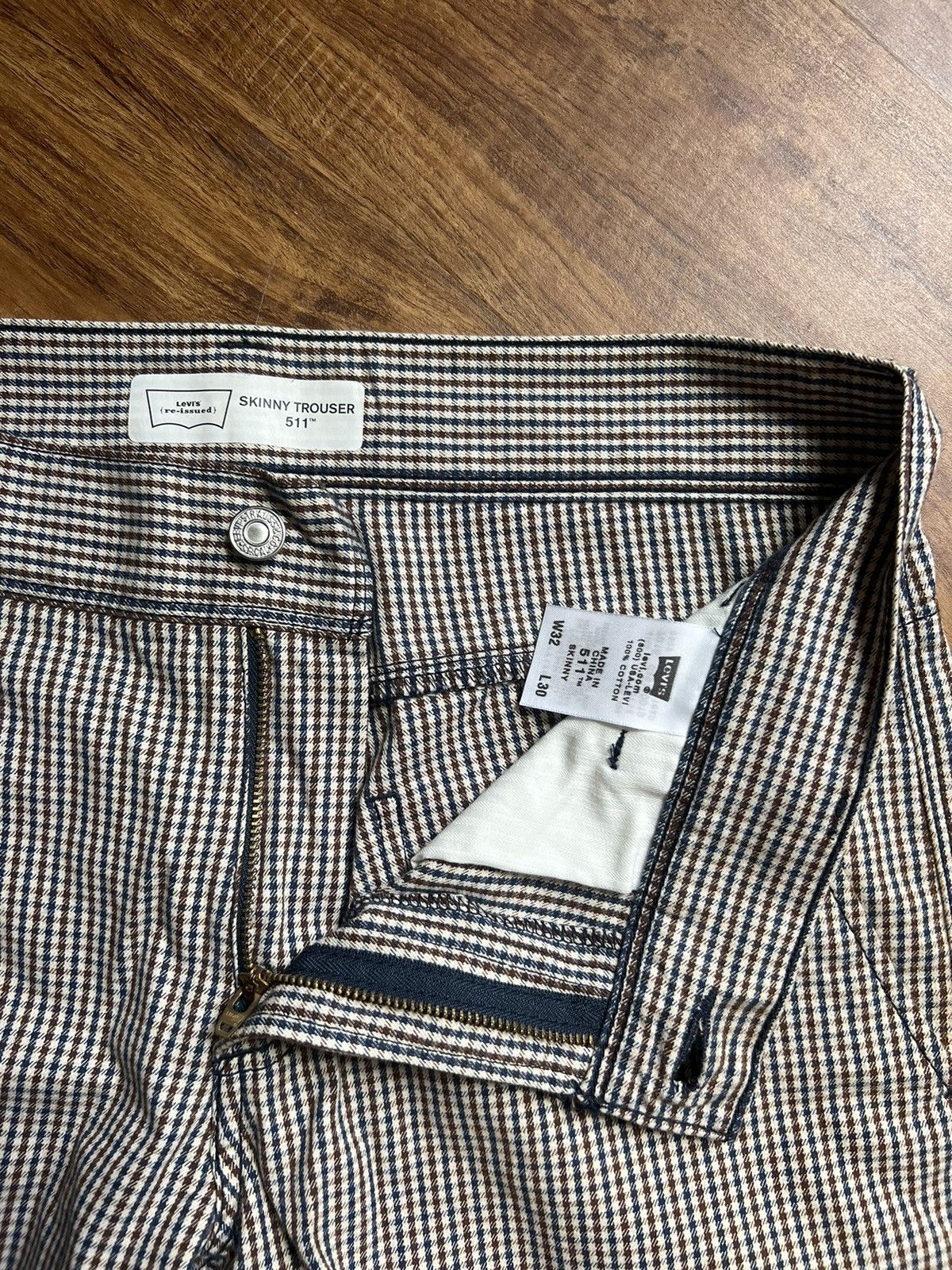 Levi's × Levi's Vintage Clothing × Vintage Tan/Navy Plaid Vintage Levi’s Reissue 511 pants white tab Size US 32 / EU 48 - 4 Thumbnail