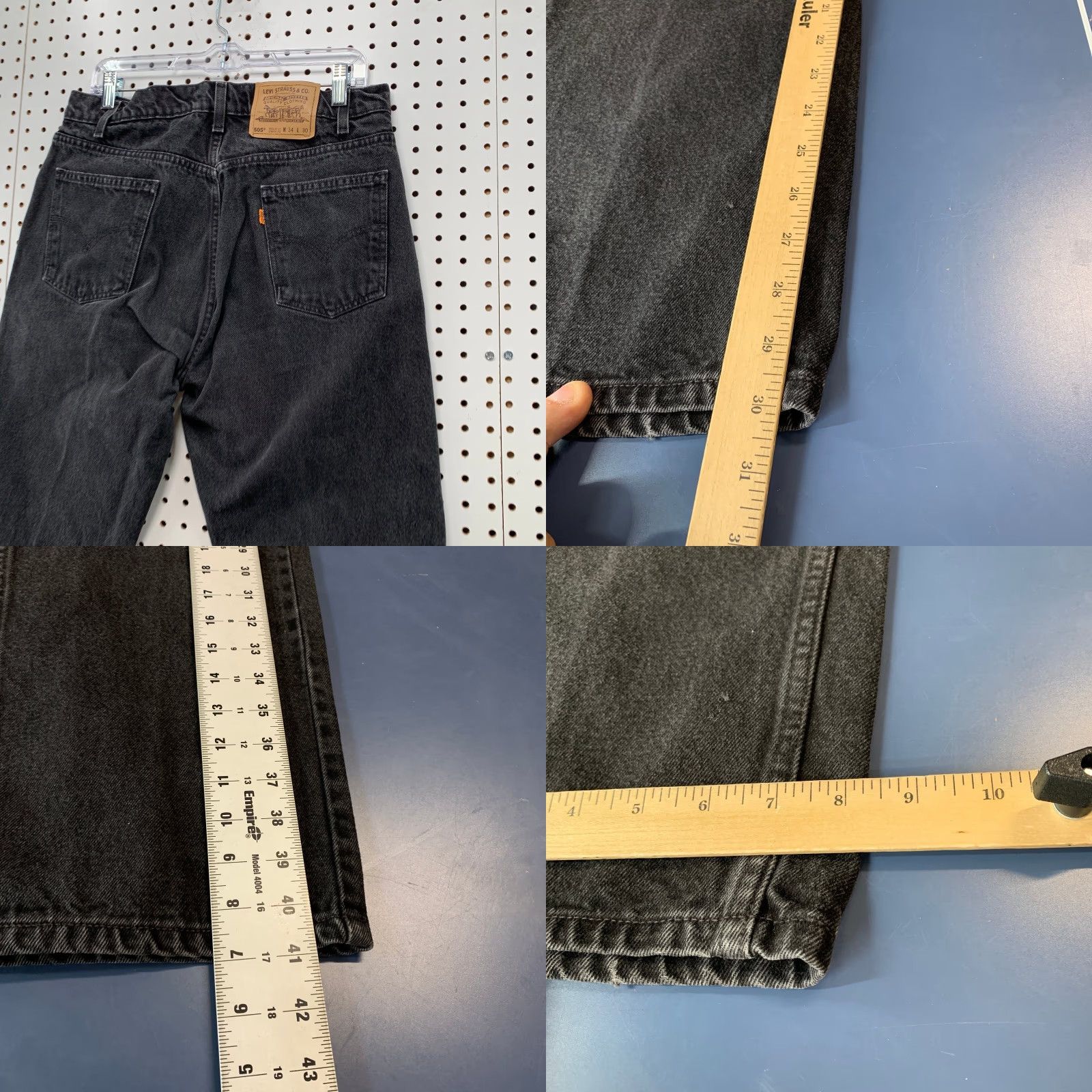 Levi's VINTAGE Levi's 505 Jeans 33x30 Black Denim 90s 5-Pocket Mens Regular Jeans 30 Inseam 34x30 Tag 90s Orange Tag Size US 33 - 9 Thumbnail