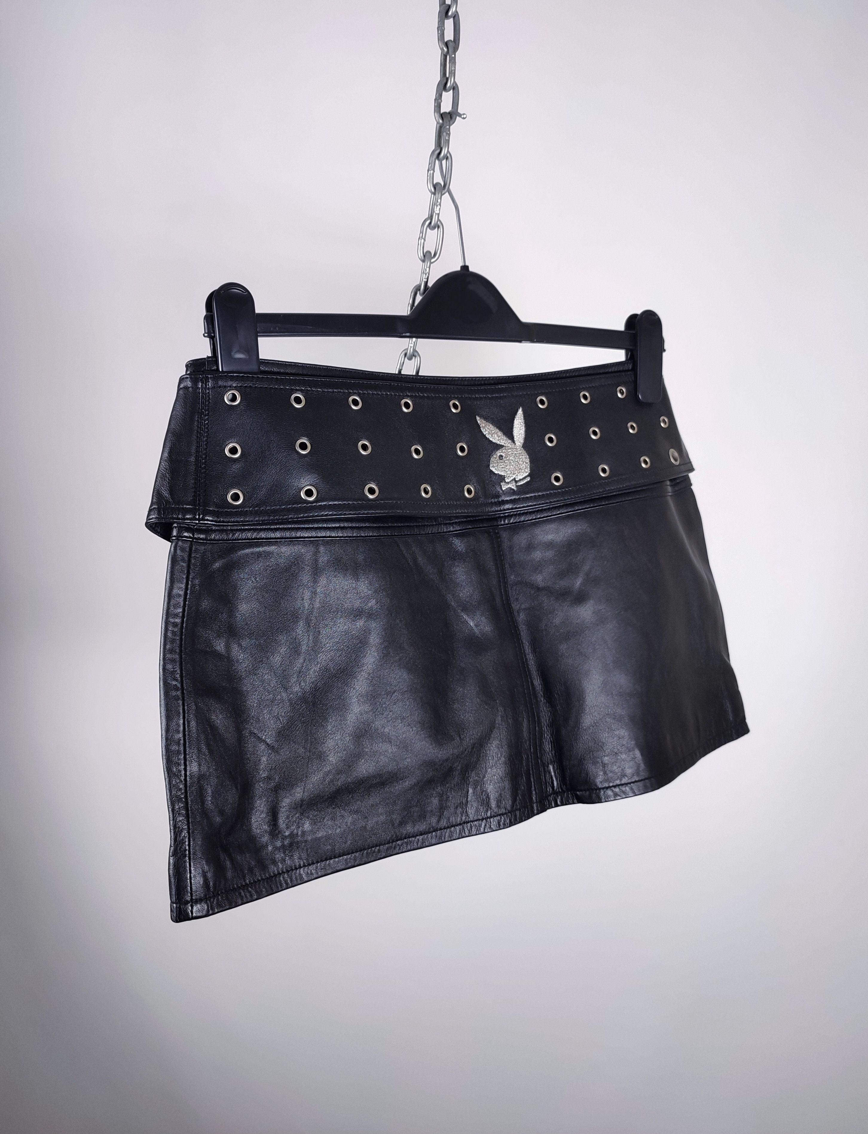 Playboy VTG Playboy logo Leather Belted Mini Skirt Size 32" / US 10 / IT 46 - 2 Thumbnail