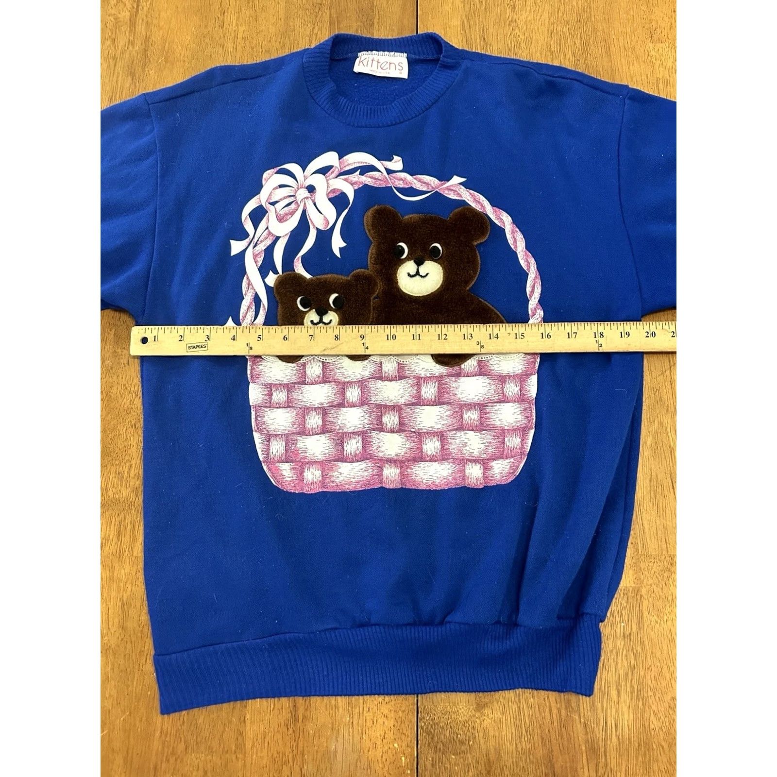Vintage VINTAGE 90s Teddy Bear Sweatshirt Kittens Blue Textured Fuzzy Large Adult Crewneck Size L / US 10 / IT 46 - 5 Thumbnail