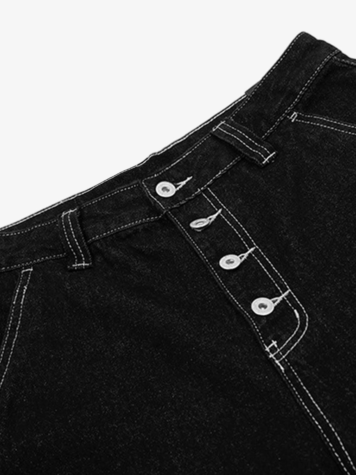 Jean Black Multi-pocket Exposed Raw Edge Cropped Jeans Size US 34 / EU 50 - 4 Thumbnail