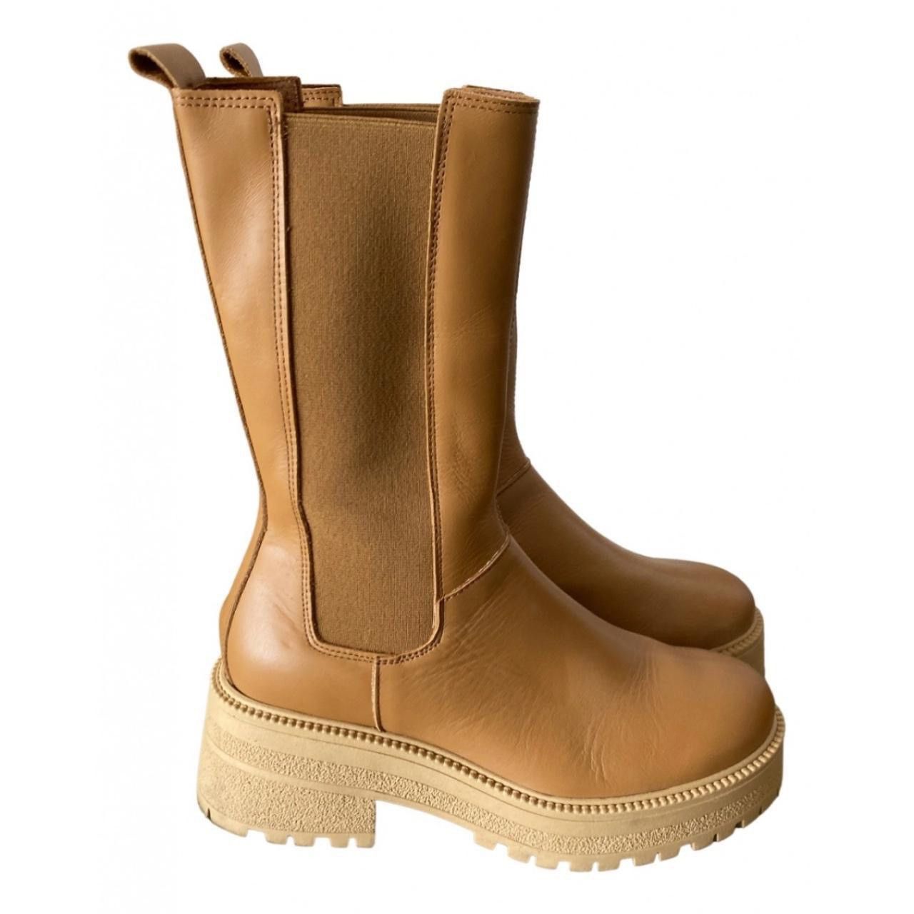 Other Tan leather rubber block platform boots Size US 8 / IT 38 - 1 Thumbnail