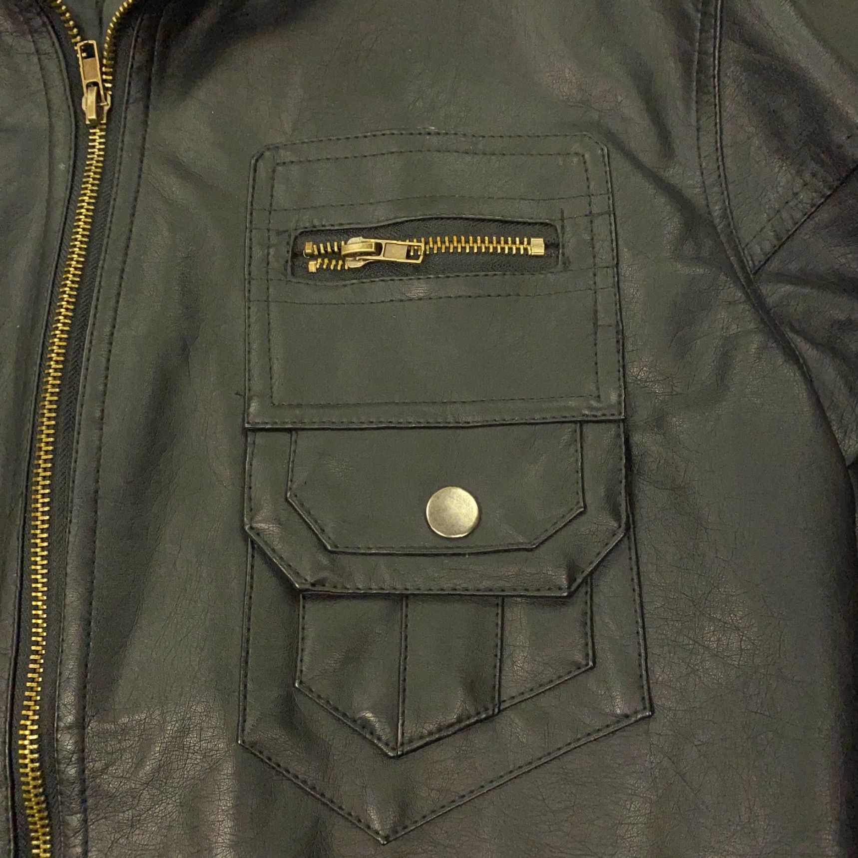 Vintage AOWOFS Mens Jacket Black Faux Leather Zip Biker Motorcycle Style Coat Lined Pockets Size US M / EU 48-50 / 2 - 2 Thumbnail