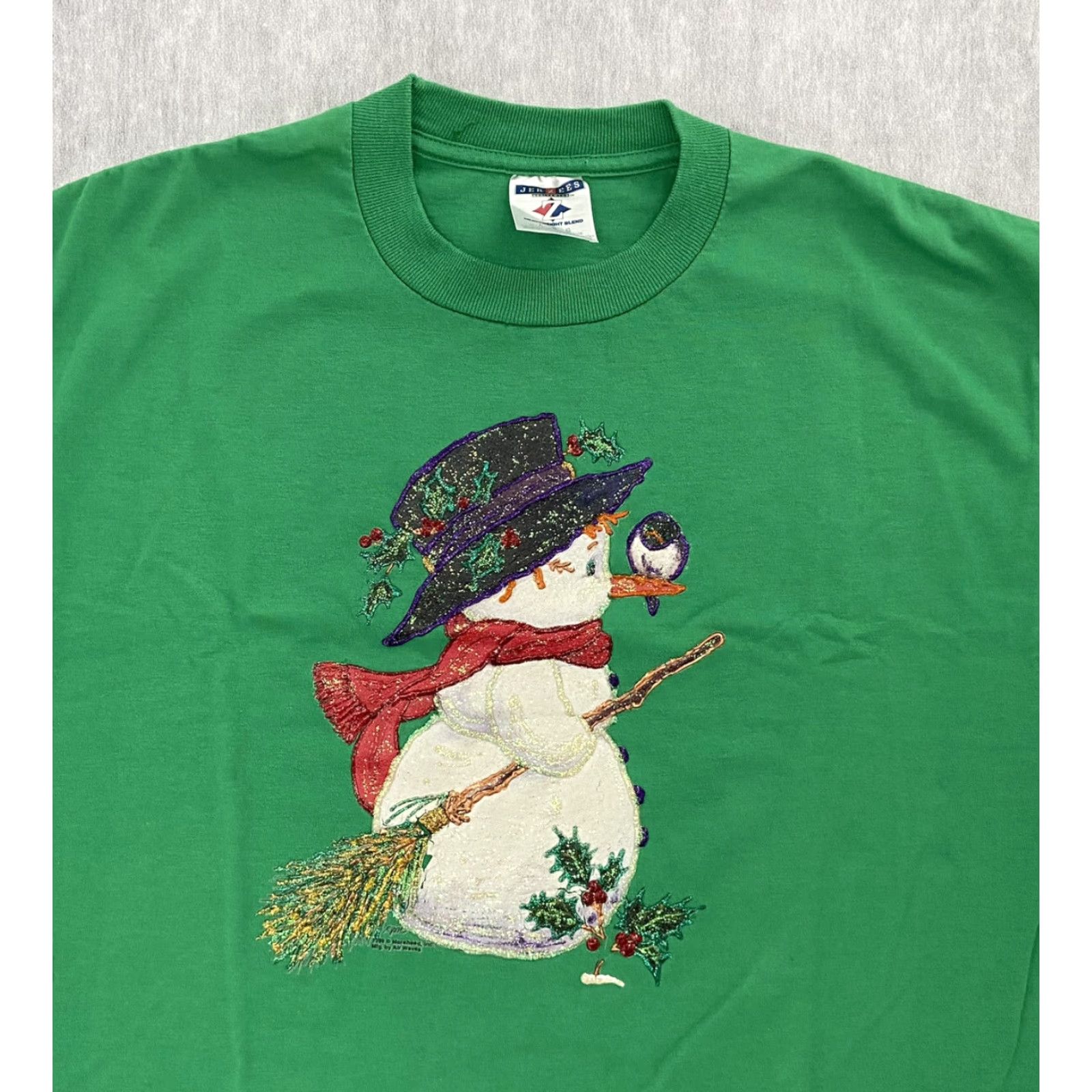 Jerzees VINTAGE 90s Snowman Hand Painted Green Adult T-Shirt Mens Large Christmas L Shirt Size US L / EU 52-54 / 3 - 3 Thumbnail