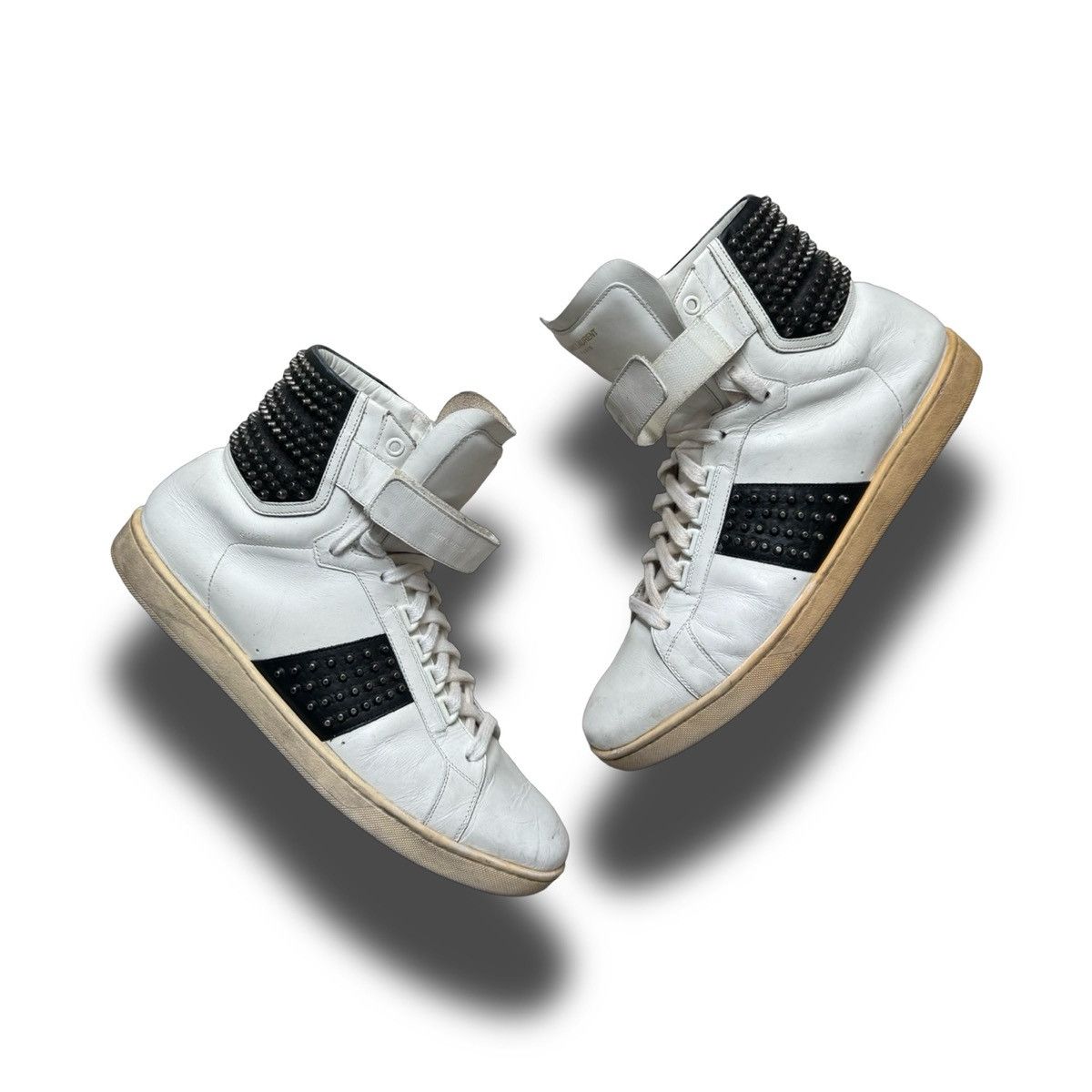 Saint Laurent Paris SAINT LAURENT PARIS SL/14H WHITE/BLACK STUDDED HIGHTOPS Size US 12 / EU 45 - 1 Thumbnail