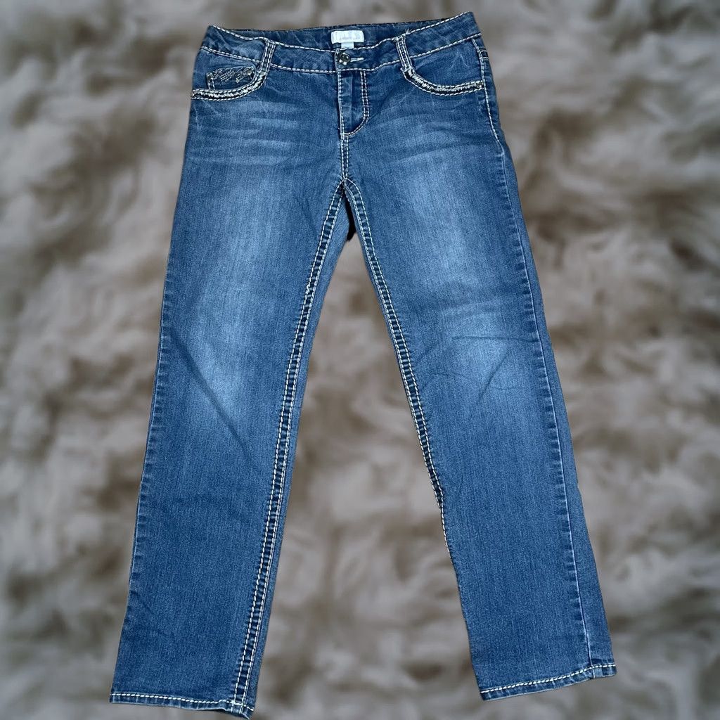 Vintage Alternative Title 2: Xhilaration Jeans Womens 16 Straight Leg Flat Front Stretch Blue Denim Pants - New Condition Size 38" / US 16 / IT 52 - 1 Thumbnail