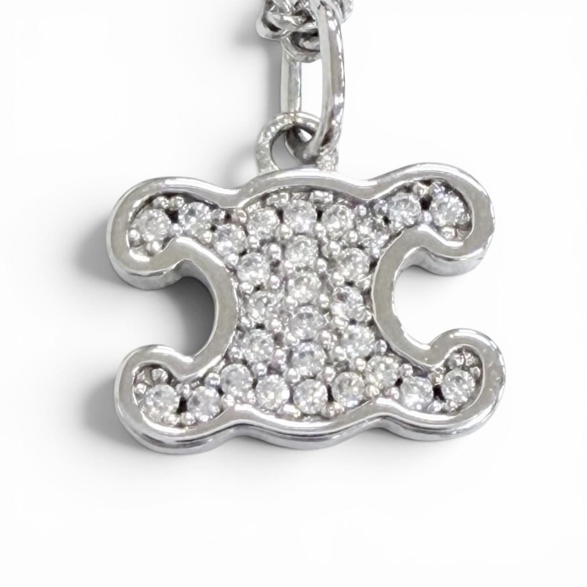 Celine CELINE 460GB6BZI Triomphe Rhinestone Necklace, Silver, Made in Italy, Women's, with Box and Dust Bag. Size ONE SIZE - 1 Thumbnail