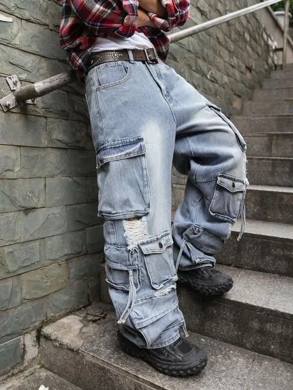 Jean Haruno x Hori Washed 90s Cargo Ripped Distressed Jeans Size US 32 / EU 48 - 2 Thumbnail