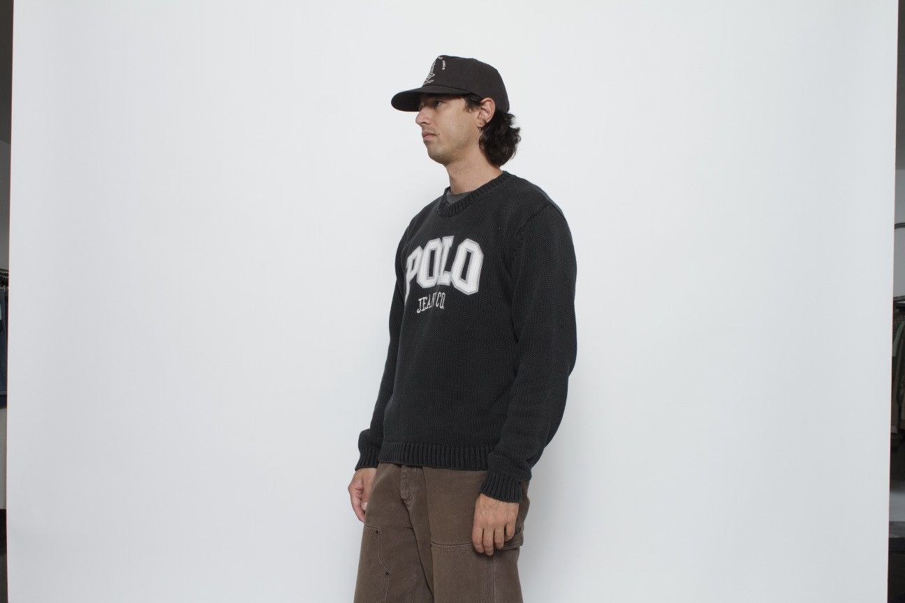 Polo Ralph Lauren BLACK HEAVY KNIT POLO CREWNECK SWEATER BY POLO JEANS CO Size US L / EU 52-54 / 3 - 3 Thumbnail
