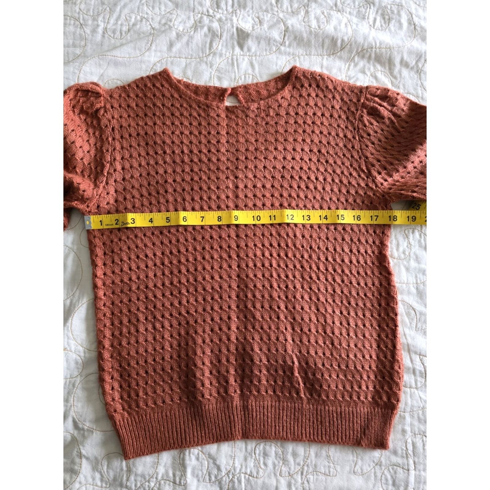 Rusty VINTAGE 80s Rust Orange Sweater Keyhole Button Womens M/L Secretary Geek Acrylic, Orange, 1980s, Business, Womens Size M / US 6-8 / IT 42-44 - 6 Thumbnail