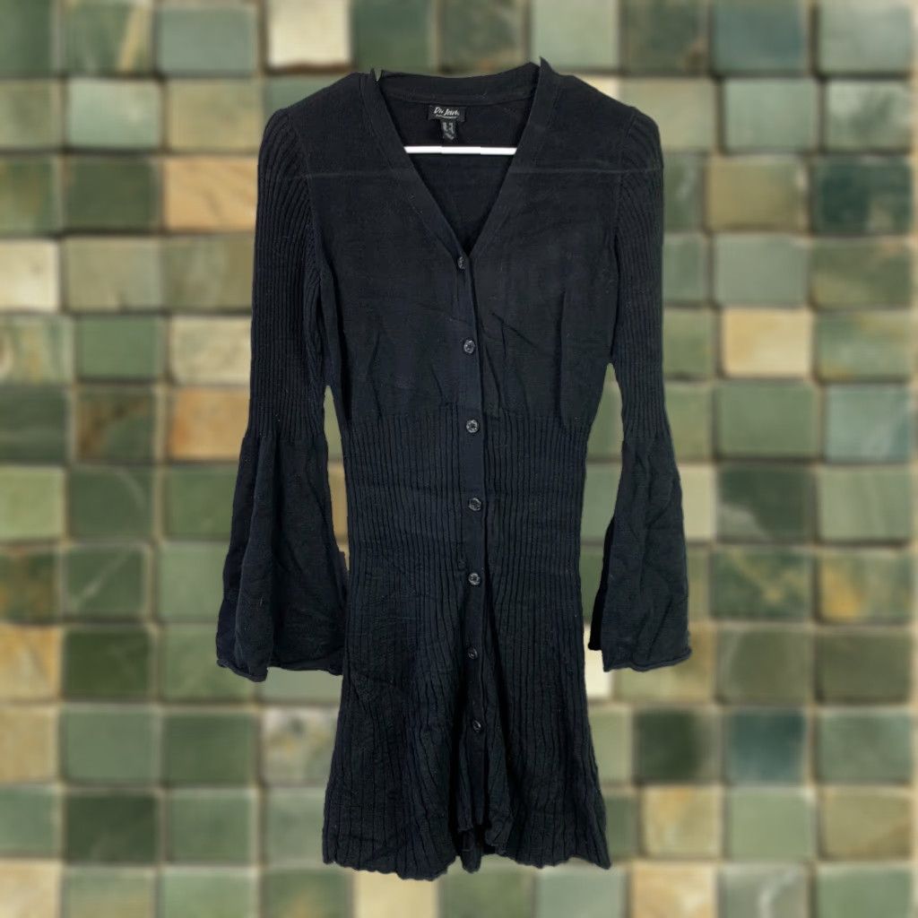 Bell Y2K Du Jour Black Goth Witchy Gothic Bell Sleeve Ribbed Sweater Dress XS Size XS / US 0-2 / IT 36-38 - 1 Thumbnail