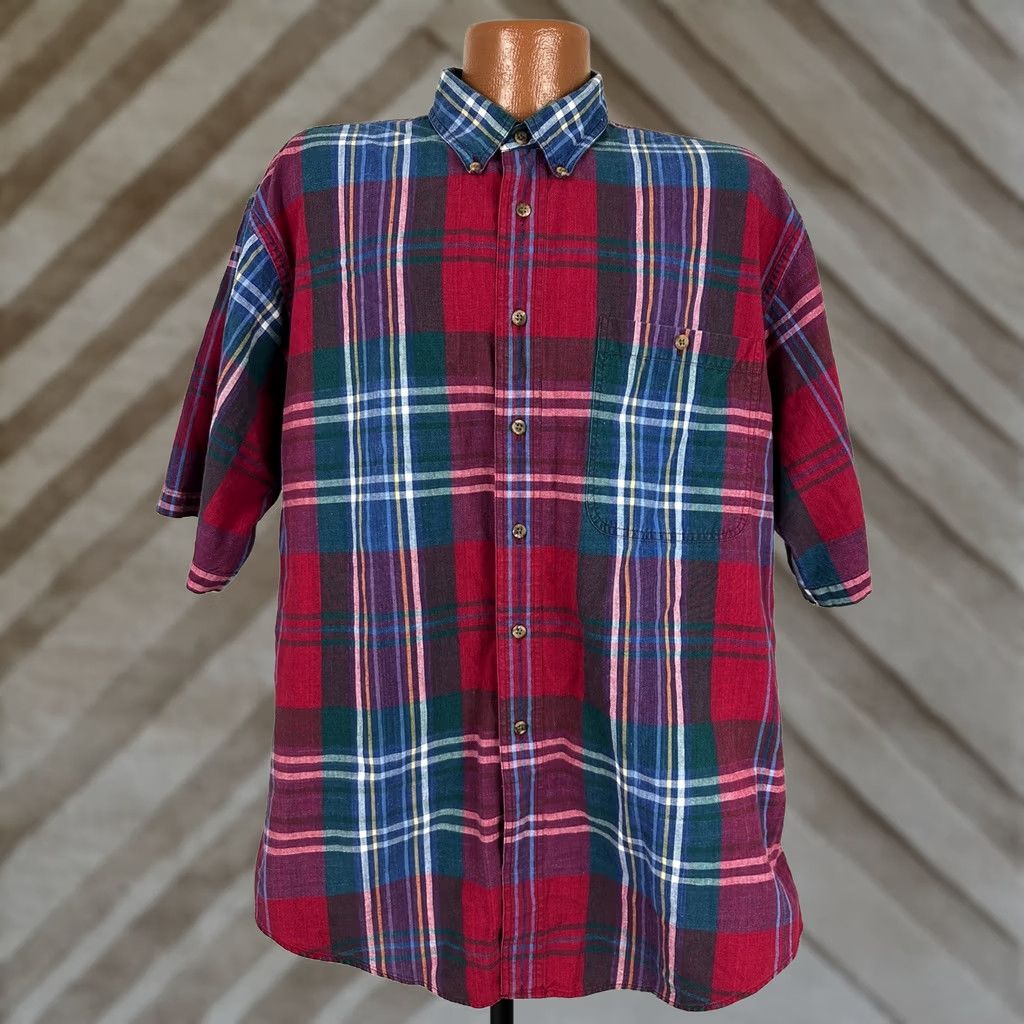 Roundtree & Yorke VINTAGE Roundtree & Yorke Shirt Men L Plaid Short Sleeve Button-Up Casual 90s Cotton Myl Size US L / EU 52-54 / 3 - 1 Thumbnail