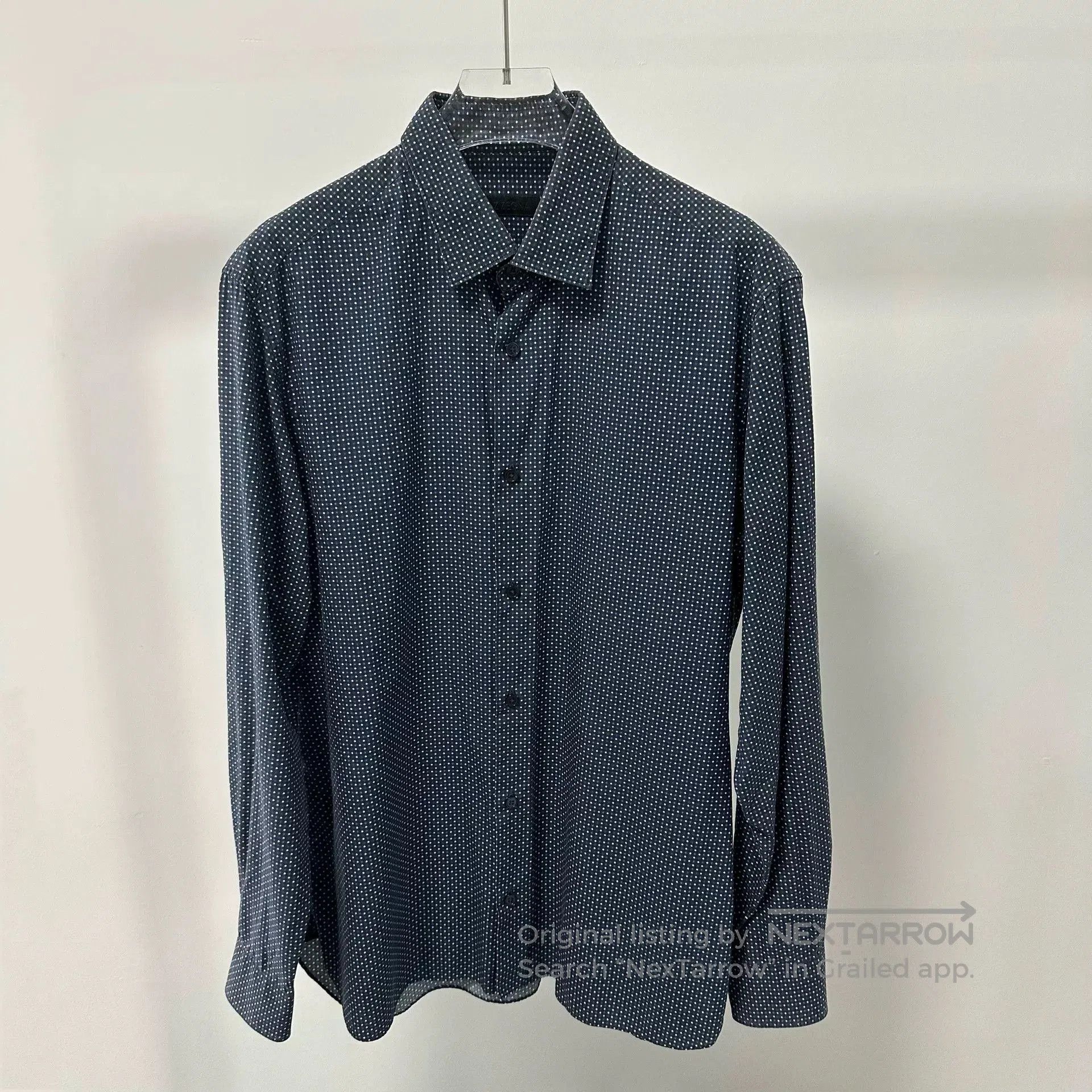 Z Zegna Z Zegna Dark Blue Polka Dot Long Sleeve Shirt. Size US M / EU 48-50 / 2 - 1 Thumbnail