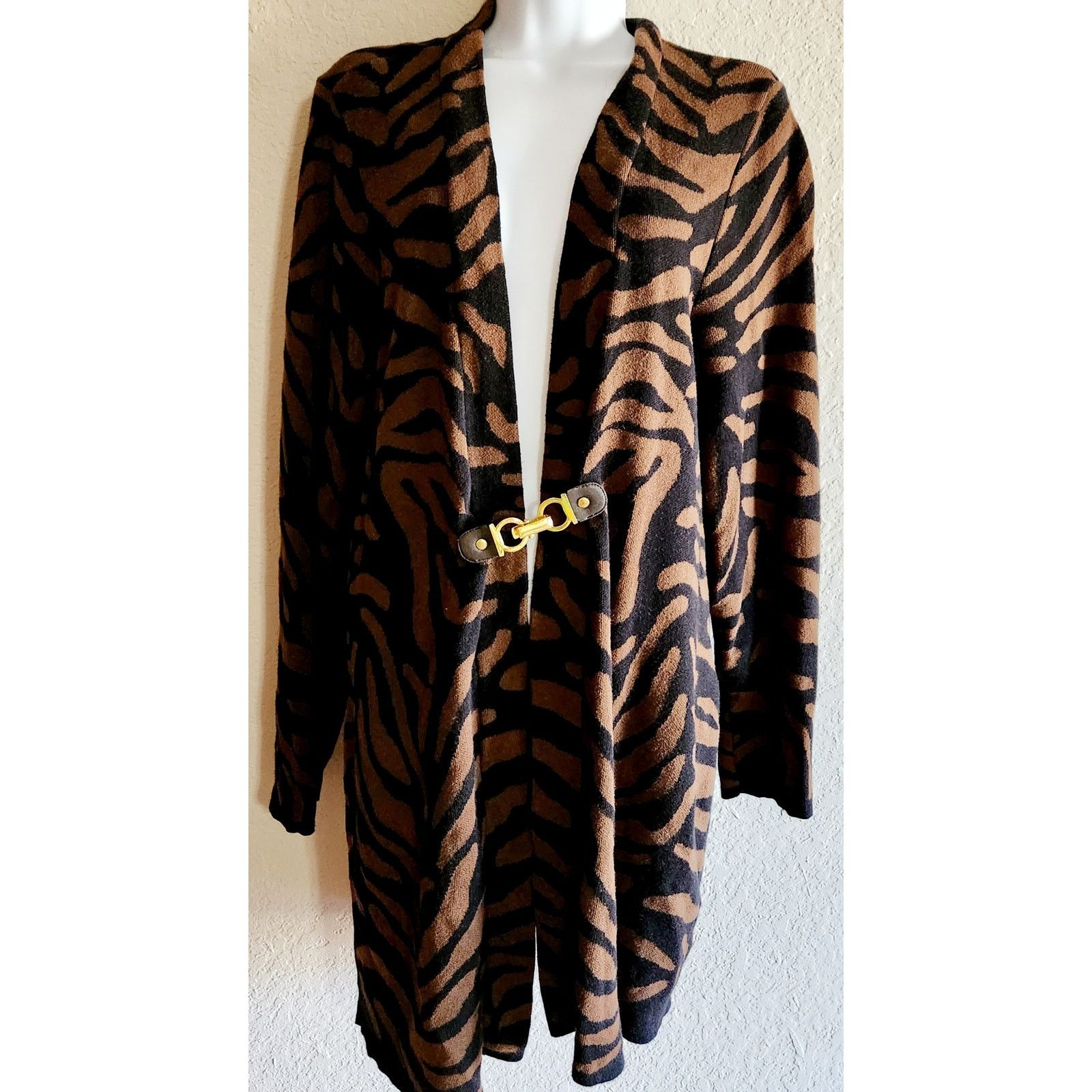 Other Charter Club Black Brown Gold Clasp Duster Cardigan 2X Plus Size XXL / US 16-18 / IT 52-54 - 1 Thumbnail