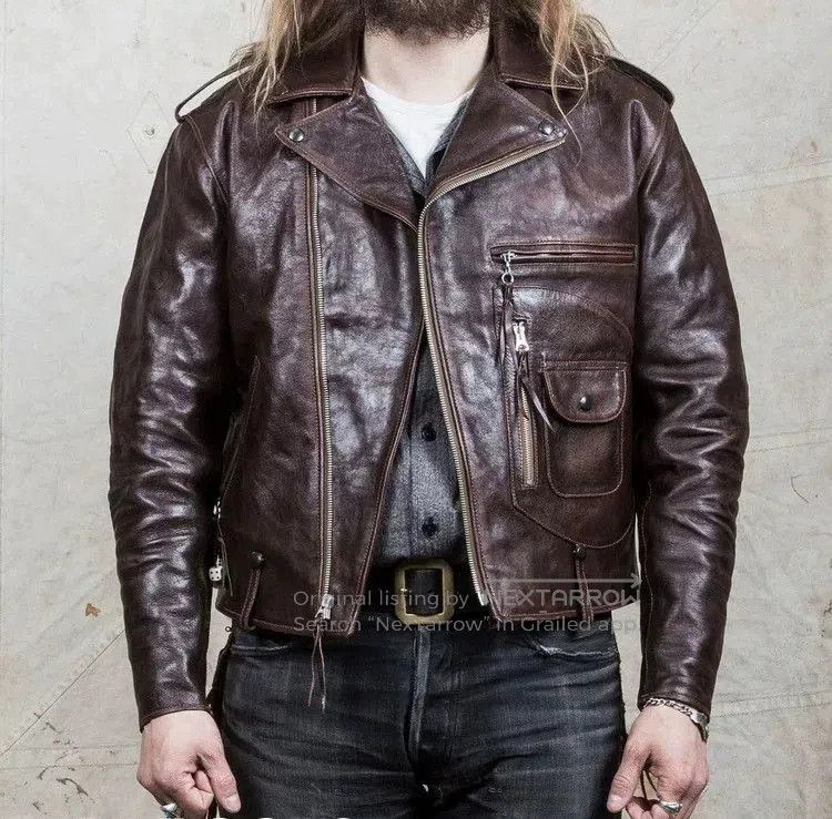 Eastman Leather Clothing brown leather motorcycle jacket with pockets. Size US M / EU 48-50 / 2 - 1 Thumbnail