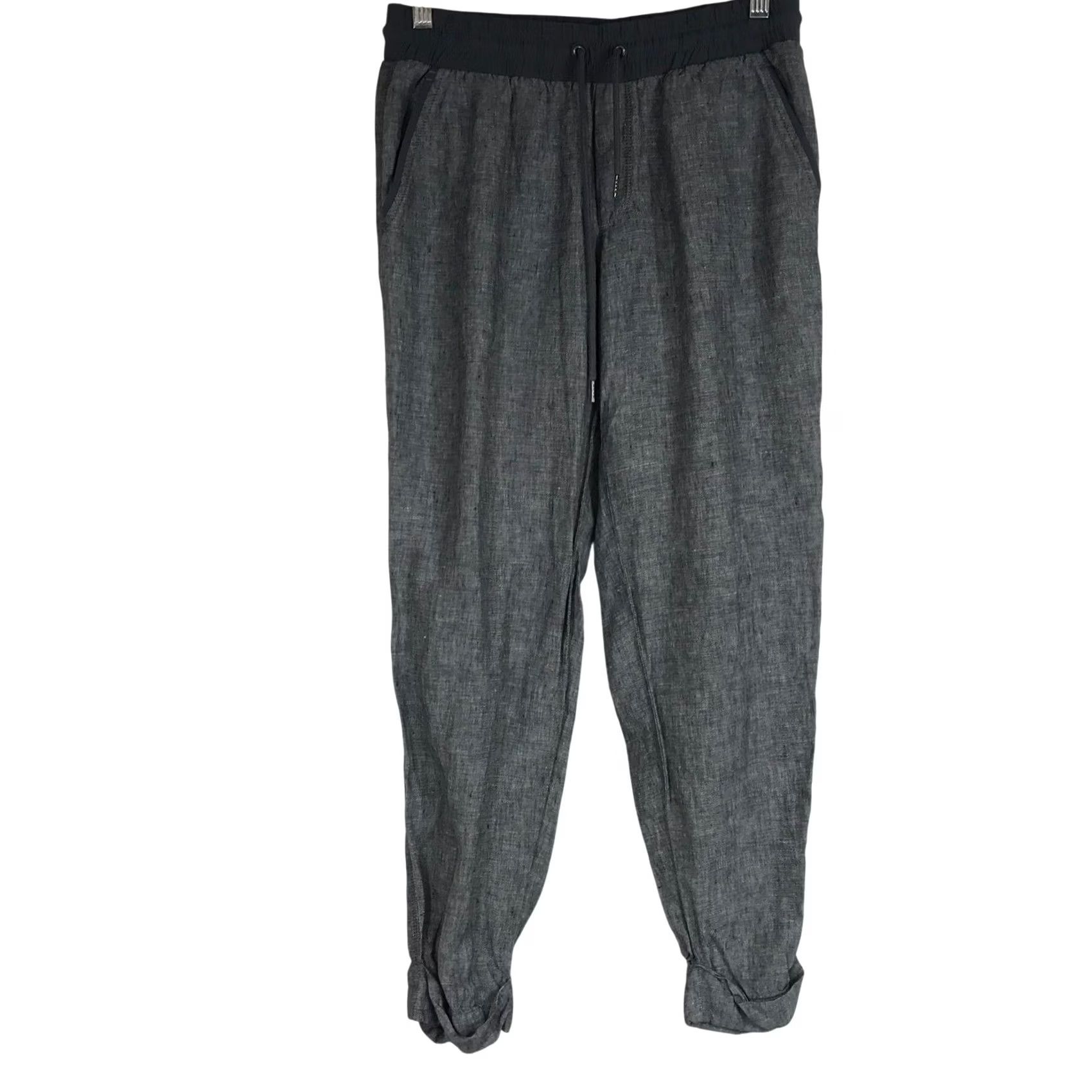 Athleta Athleta Jogger Pants Womens Sz 6 Gray Linen Blend Drawstring Waist Travel Casual Tapered Leg Pockets Size 28" / US 6 / IT 42 - 2 Thumbnail