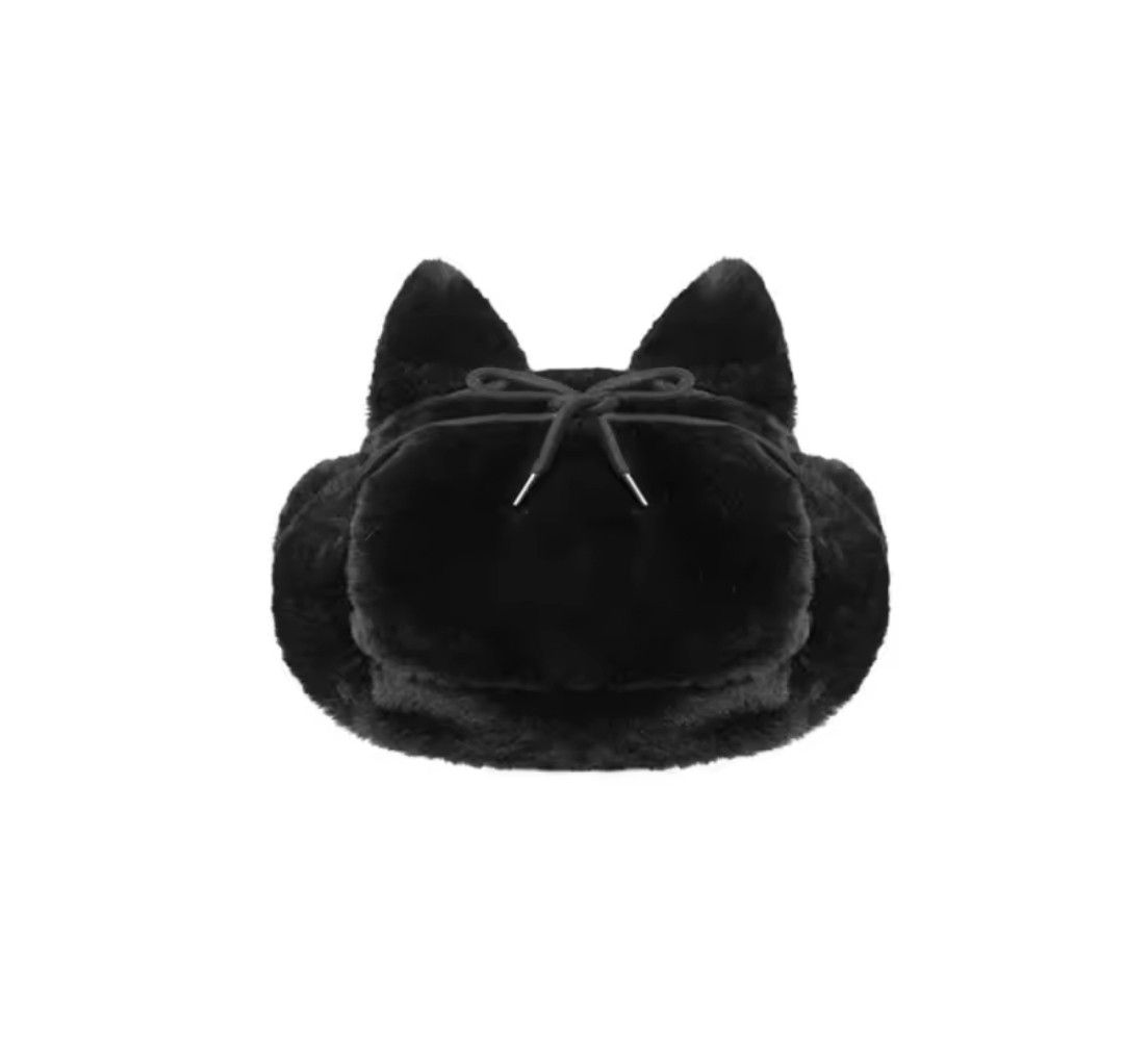 Japanese Brand × Vintage Black Cat Hat Ushanka Hat Cute Winter Hat Size ONE SIZE - 4 Thumbnail