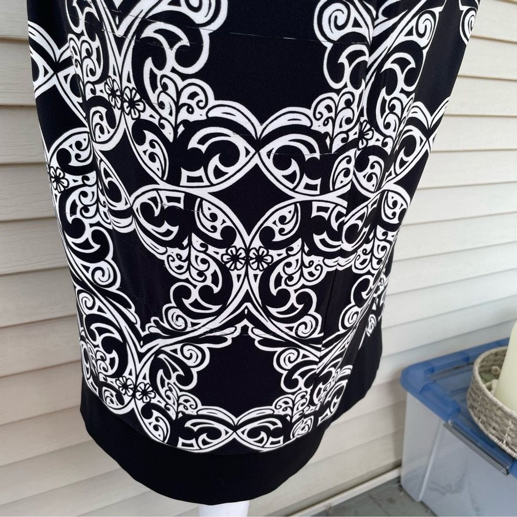 MAGGY LONDON Maggie London Black/White Scroll Print Dress Size 14 Size XL / US 12-14 / IT 48-50 - 10 Thumbnail