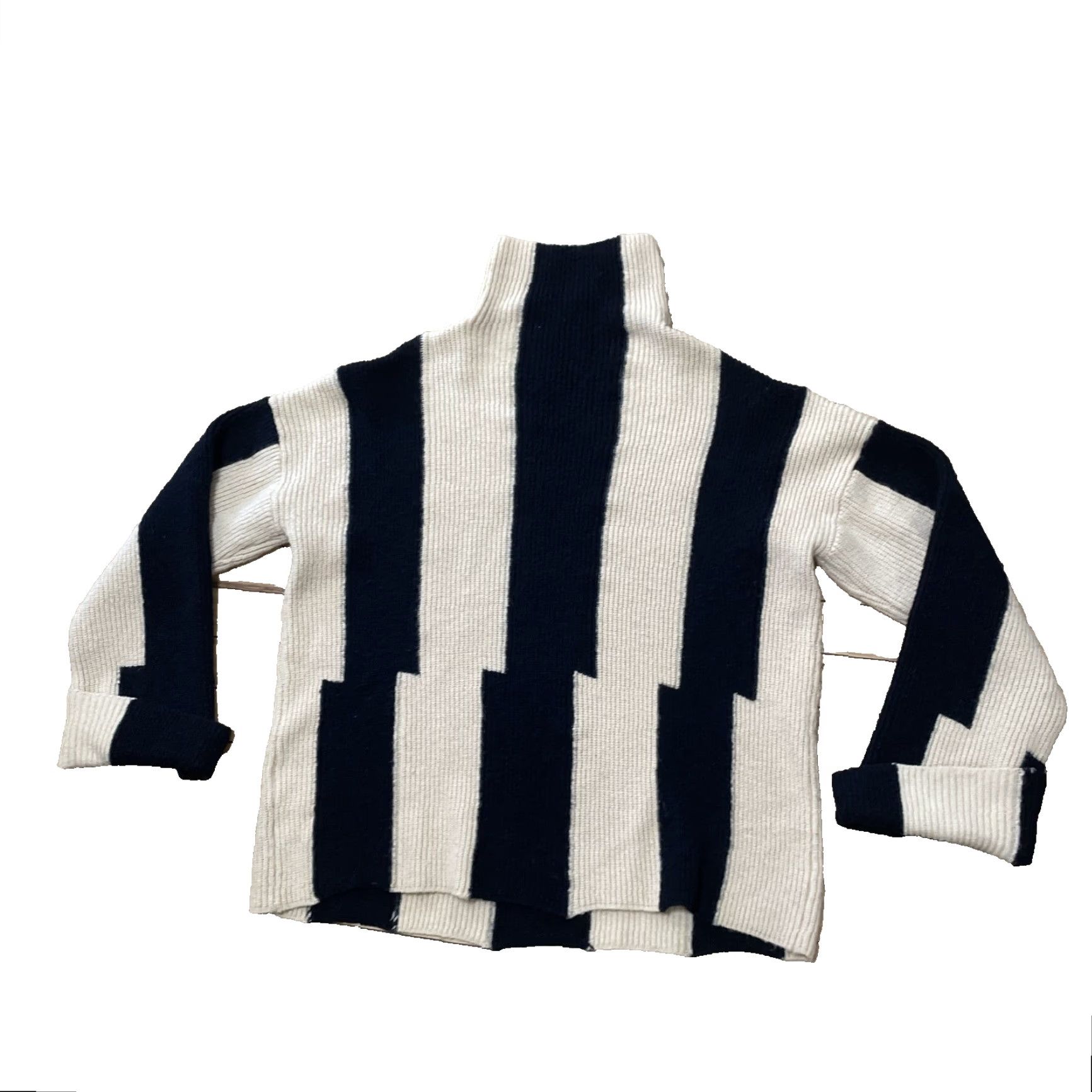 Vintage VINTAGE Stylewe Turtleneck Sweater Women L Black Cream Stripe 90s Style Knit #1402909 Size L / US 10 / IT 46 - 2 Thumbnail