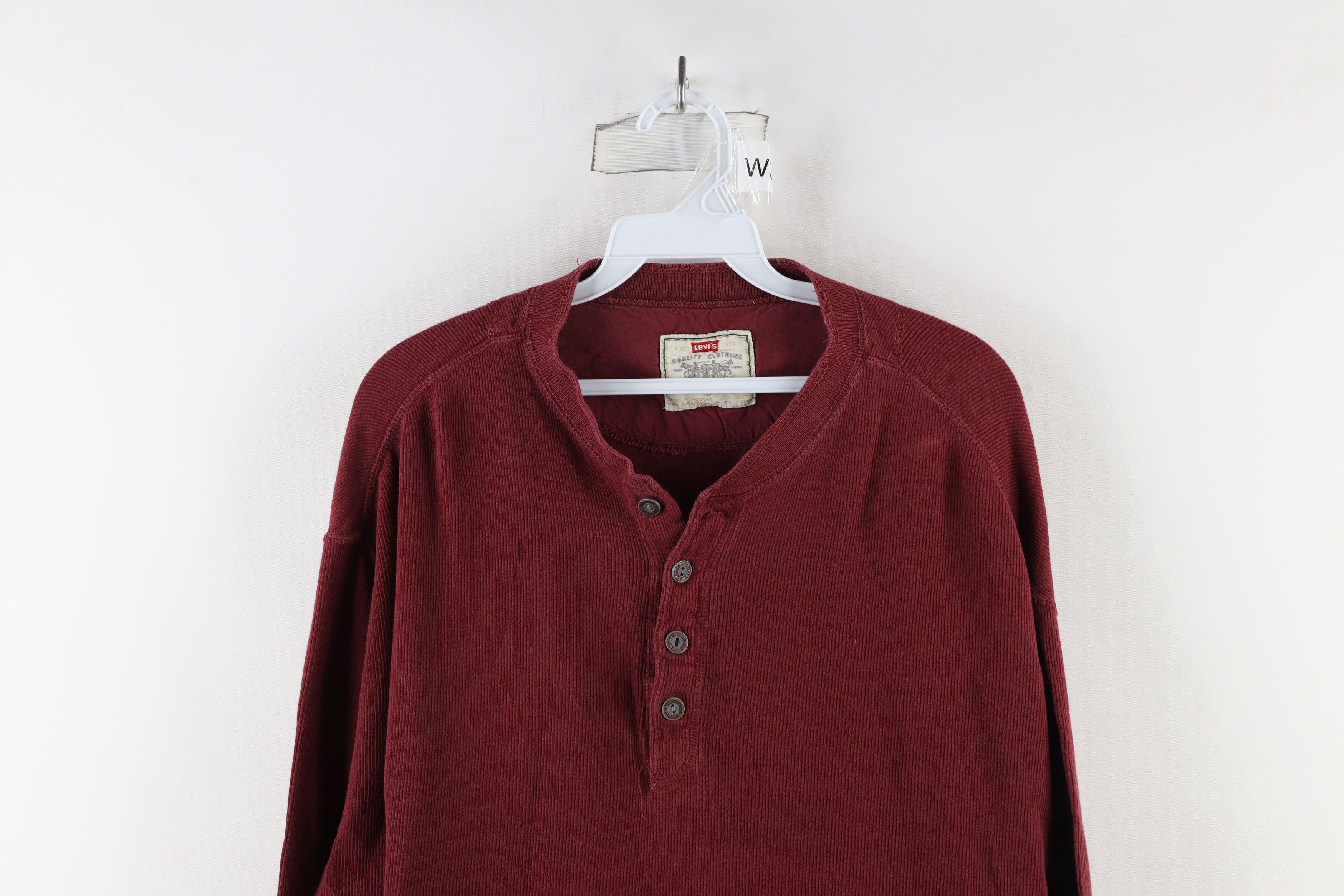 Levi's × Vintage Vintage 90s Levis Ribbed Knit Long Sleeve Henley T-Shirt Red Size US L / EU 52-54 / 3 - 2 Thumbnail