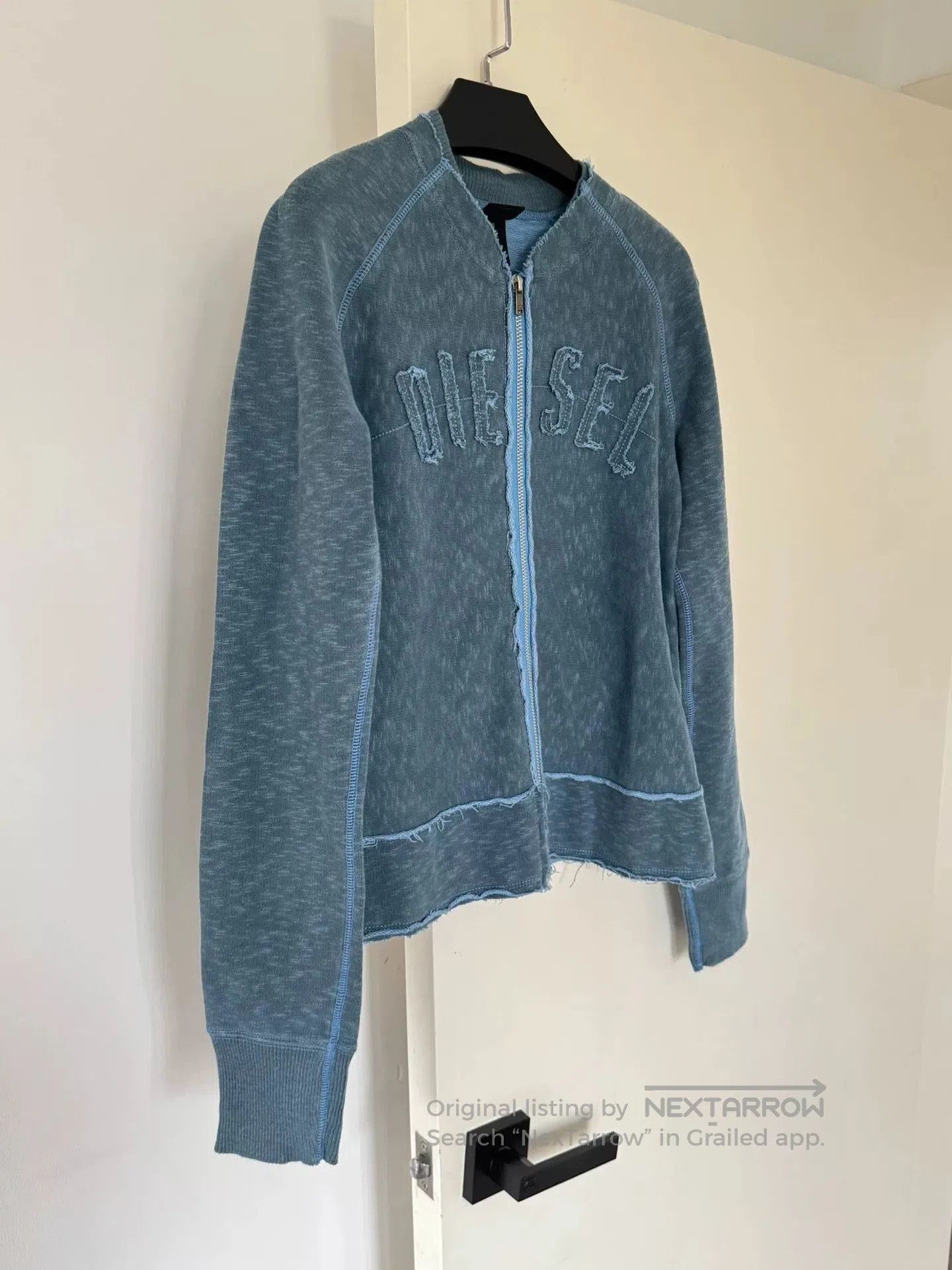 Diesel Diesel Distressed Collarless Sweatshirt Jacket. Size L / US 10 / IT 46 - 2 Thumbnail