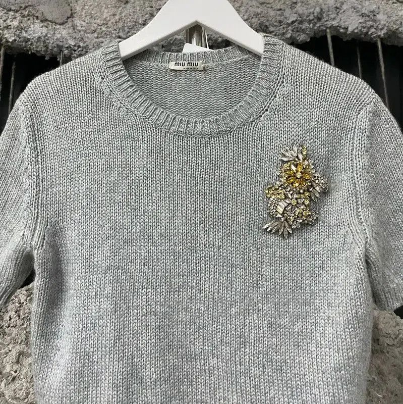 Miu Miu Miu Miu Gray Short Sleeve Pullover Sweater . Size XXS / US 00 / IT 34 - 3 Thumbnail