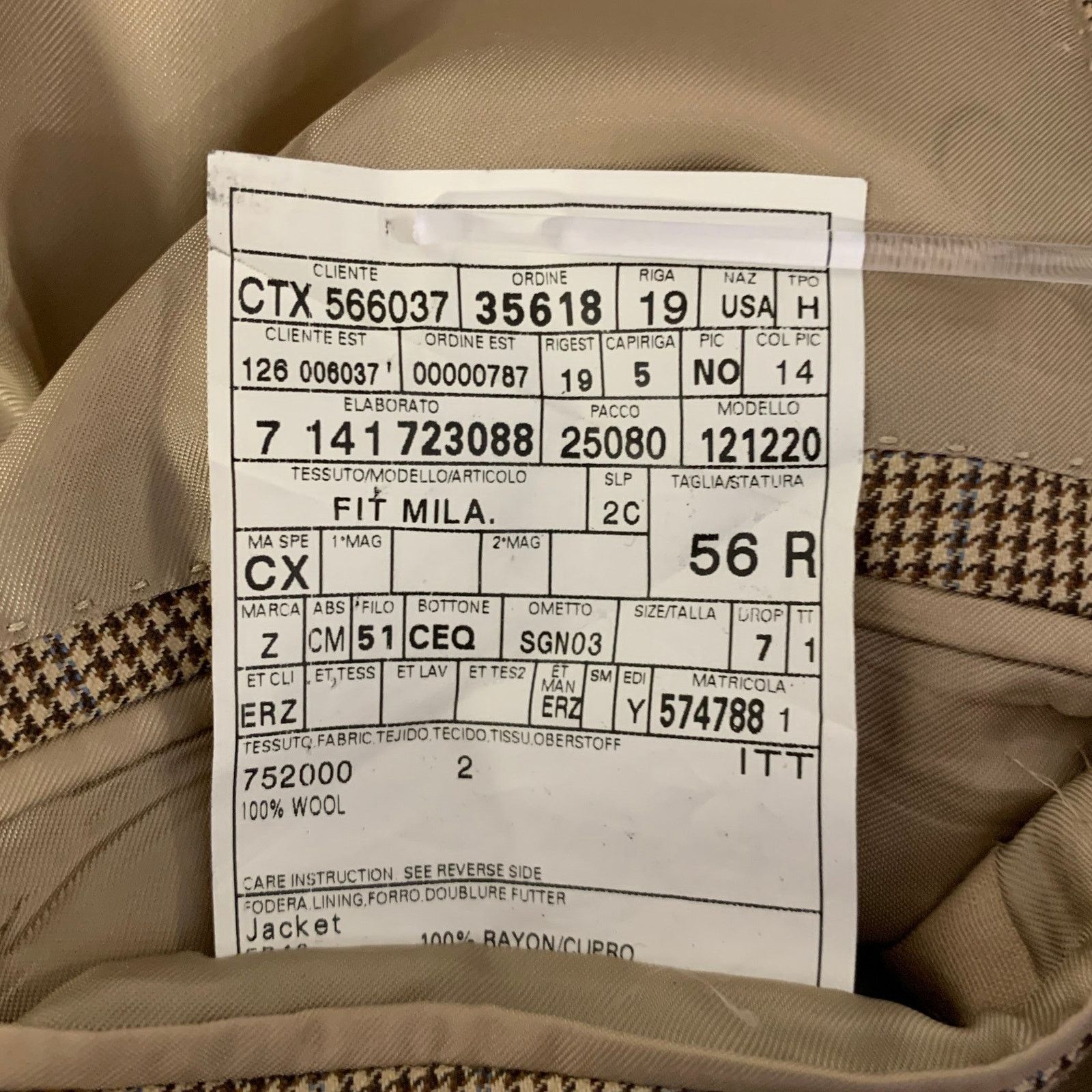 Ermenegildo Zegna ERMENEGILDO ZEGNA 46 Brown Khaki Houndstooth Wool Sport Coat Size 46R - 6 Thumbnail