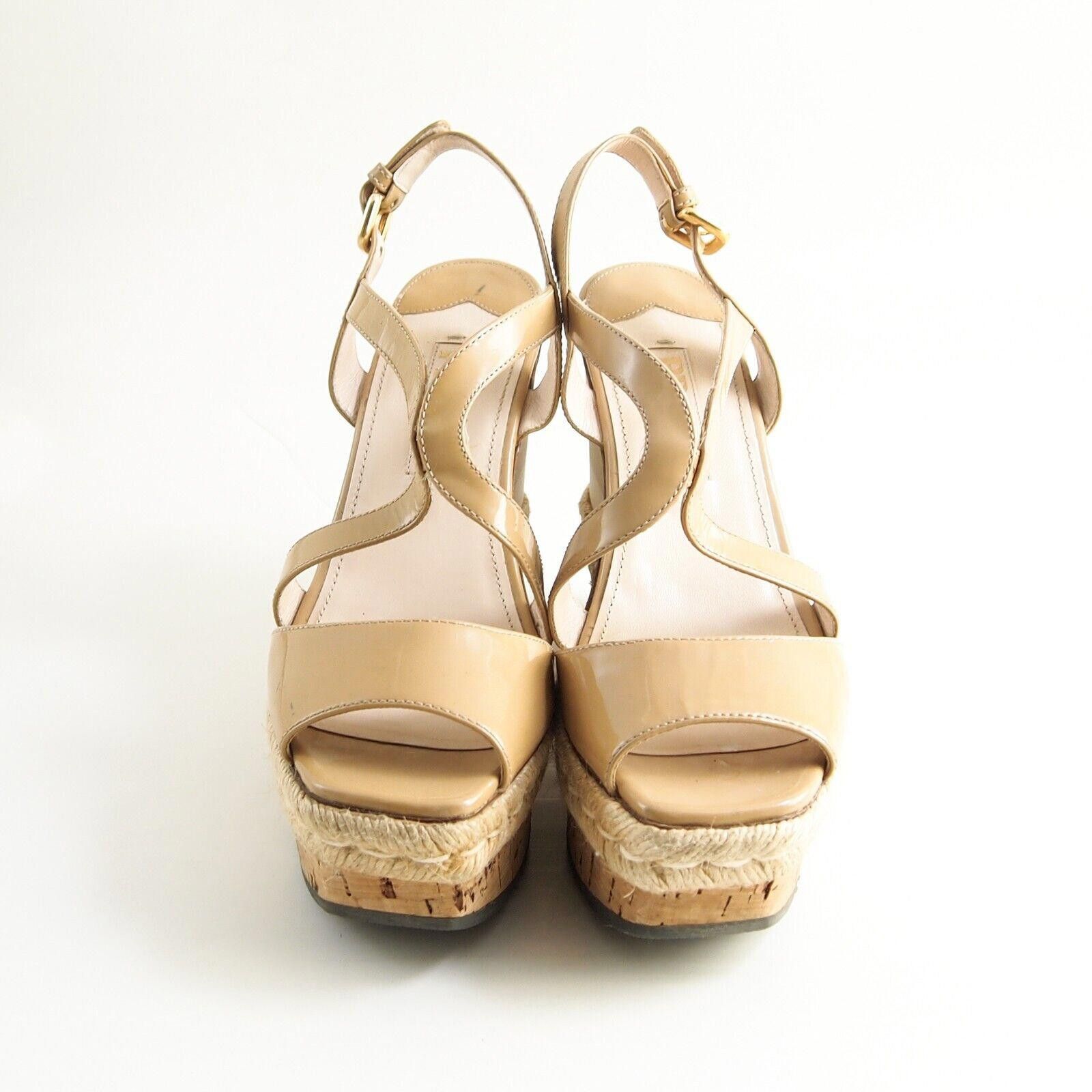 Prada Prada Wedge Sandals Beige Nude Patent Leather US 7 EU 37 Size US 7 / IT 37 - 3 Thumbnail