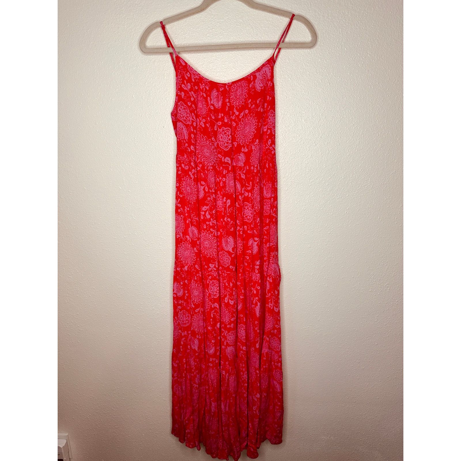 Other Lush Red Pink Scoop Open Tie Back Floral Midi Sun dress S Size S / US 4 / IT 40 - 4 Thumbnail