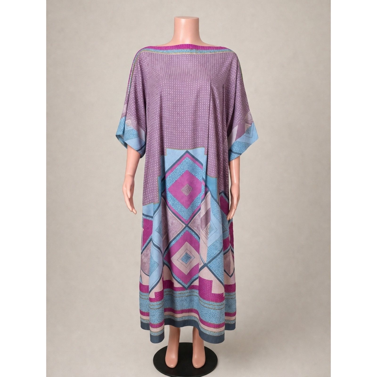 Vintage Gottex 70s Purple Geometric Kaftan Dress Blue & Magenta S Size S / US 4 / IT 40 - 2 Thumbnail
