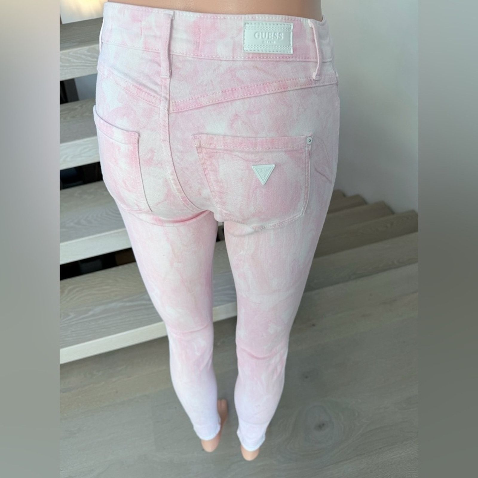 Guess Guess 1981 Y2K Pink Tie-Dye Marble High Rise Jeans size 23 Size 23" - 5 Thumbnail